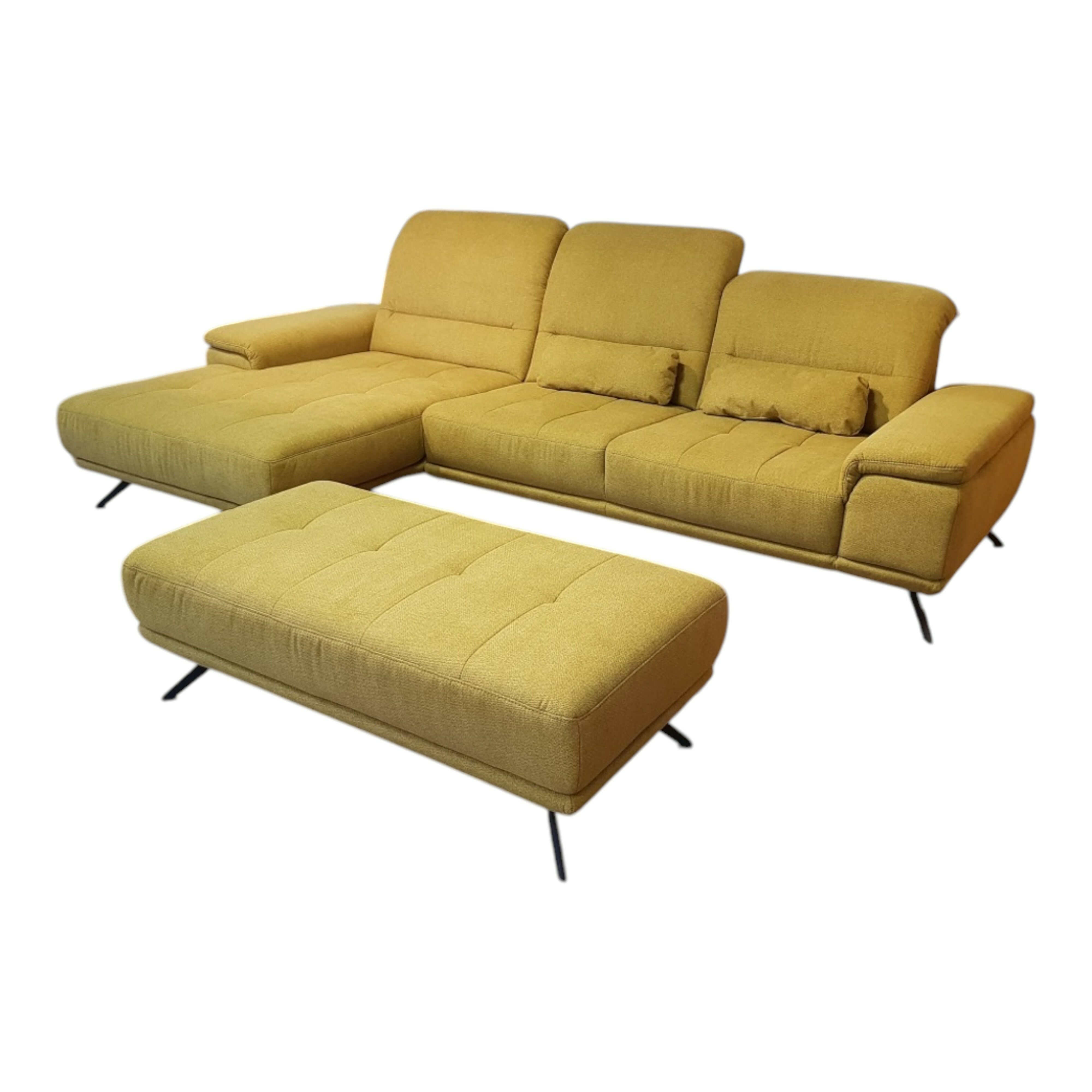 Zehdenick - Ecksofa LS 404420 Stoff Calido Curry Gelb Füße Metall Schwarz mit Hocker - 1