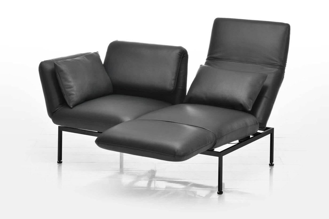 Brühl - Sofa Roro Medium Leder Glove Schwarz Gestell Schwarz Pulverbeschichtet Inklusive 2 Drehsitze - 5