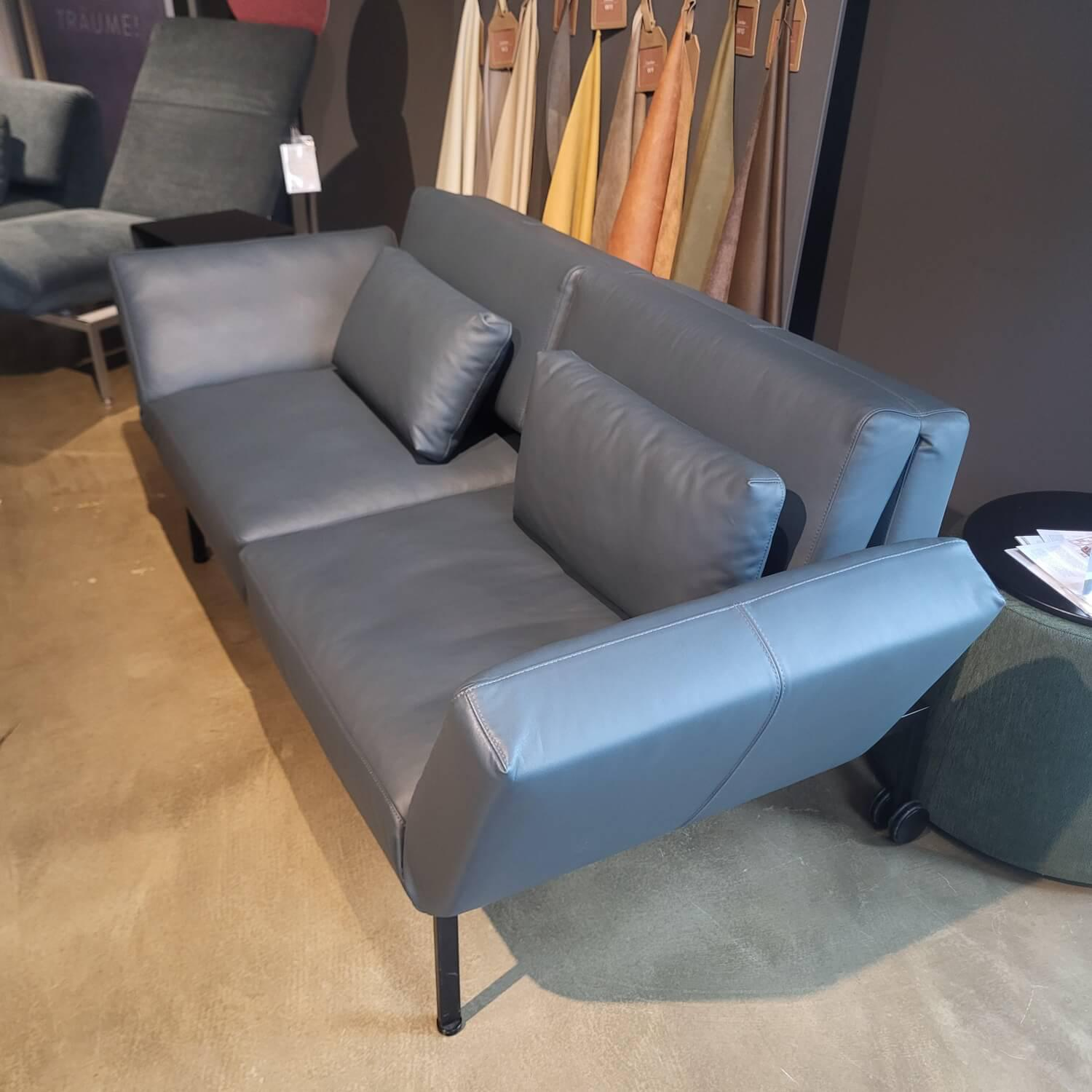 Brühl - Sofa Roro Soft Leder La Plume 65 Blau Gestell Metall Schwarz Pulverbeschichtet Mit Rollen Inklusive 2 Kissen - 6