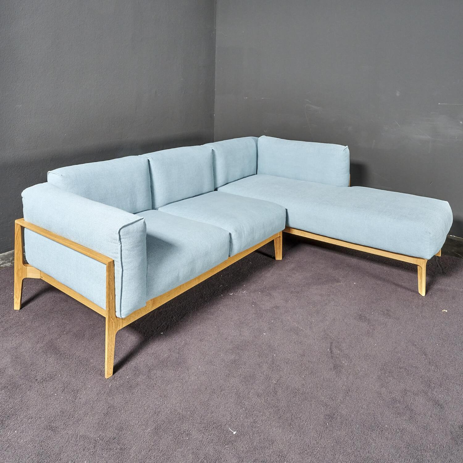 COR - Ecksofa Elm Stoff 9125 Hellblau Gestell Eiche Massiv Natur Geölt - 10