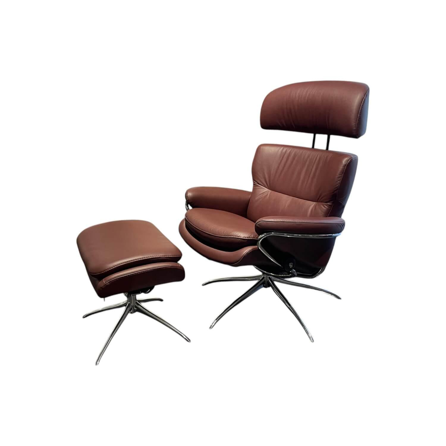 Stressless - Sessel Rome M Leder Paloma 54 Bordeaux Rot Braun Gestell Star 40 Aluminium Mit Hocker - 1