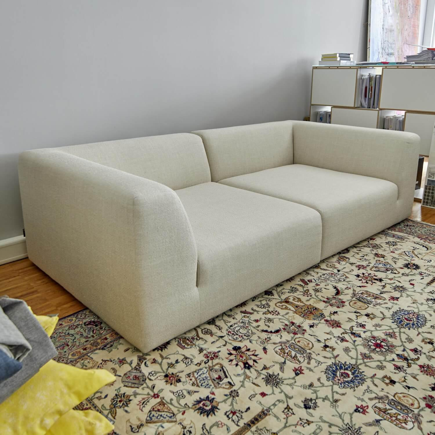 Sofa Wave 3-Sitzer Stoff Luxuryweaving Minicord Weiß mit Decke