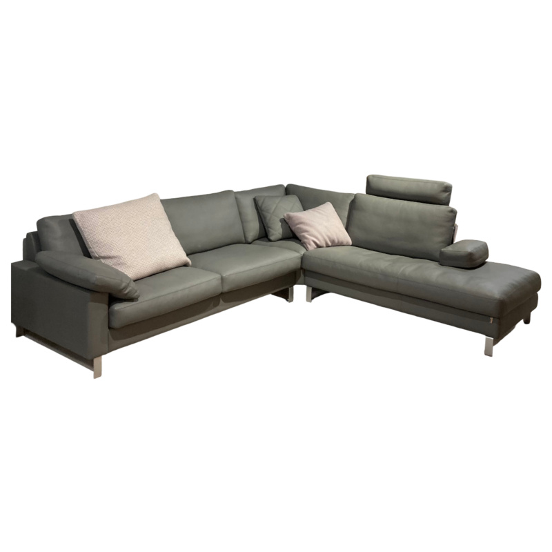 Erpo - Ecksofa Classics 500 Leder 43 Grau 570 mit Kopfstütze - 1