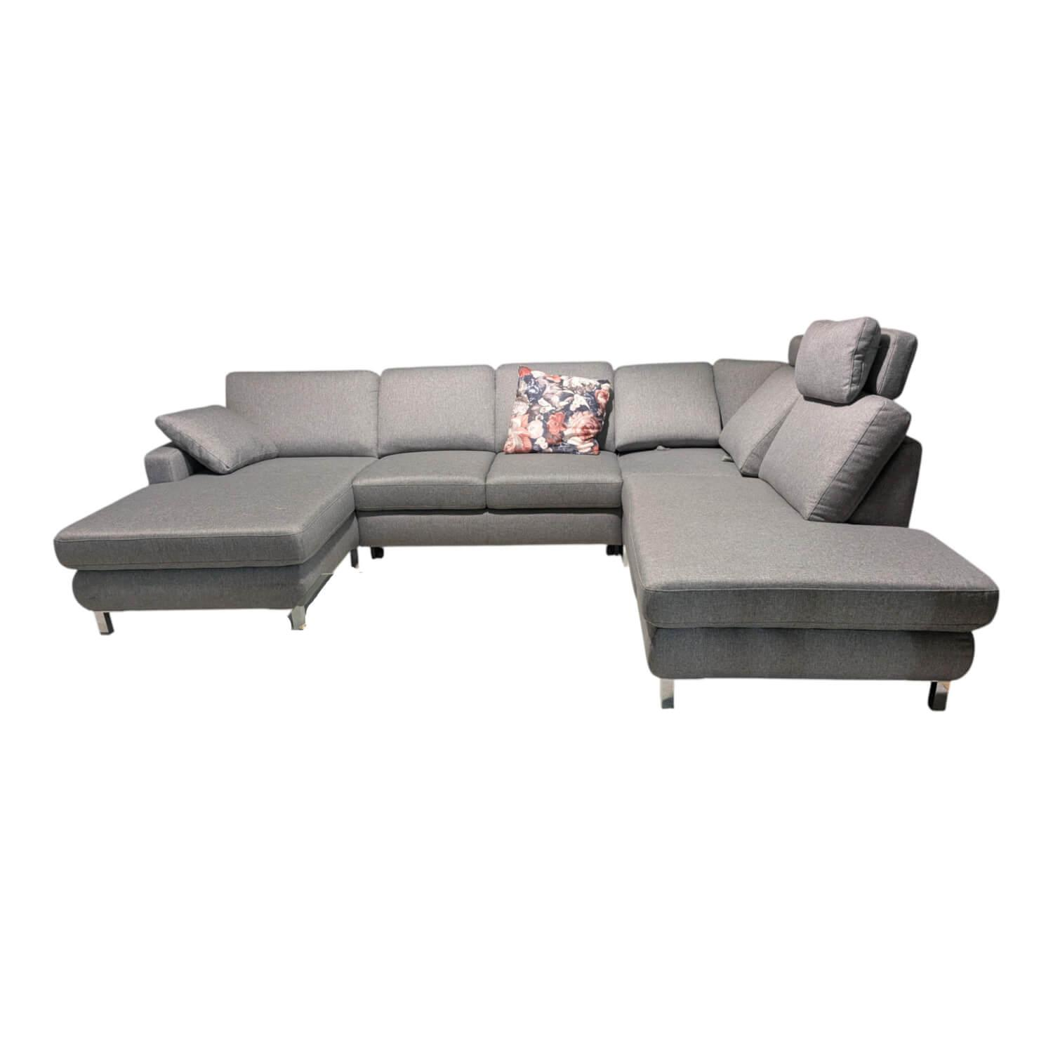 Musterring - Ecksofa MR 365 Stoff 2 Twice Grau Füße Verchromt mit Kopfstütze - 1