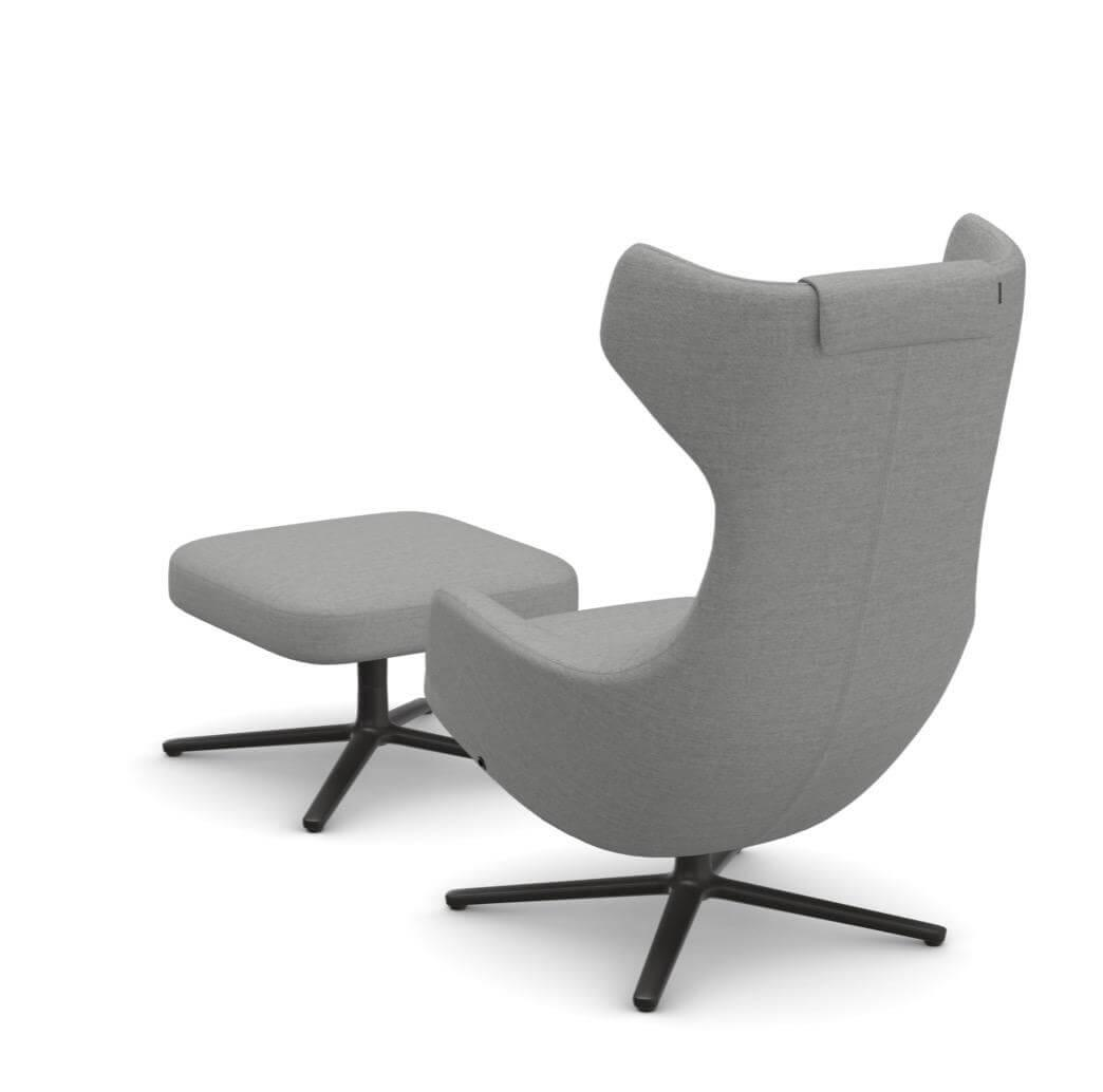 Vitra - Sessel Grand Repos Stoff Dumet Kiesel Melange Grau Gestell Basic Dark Schwarz Mit Ottoman - 2