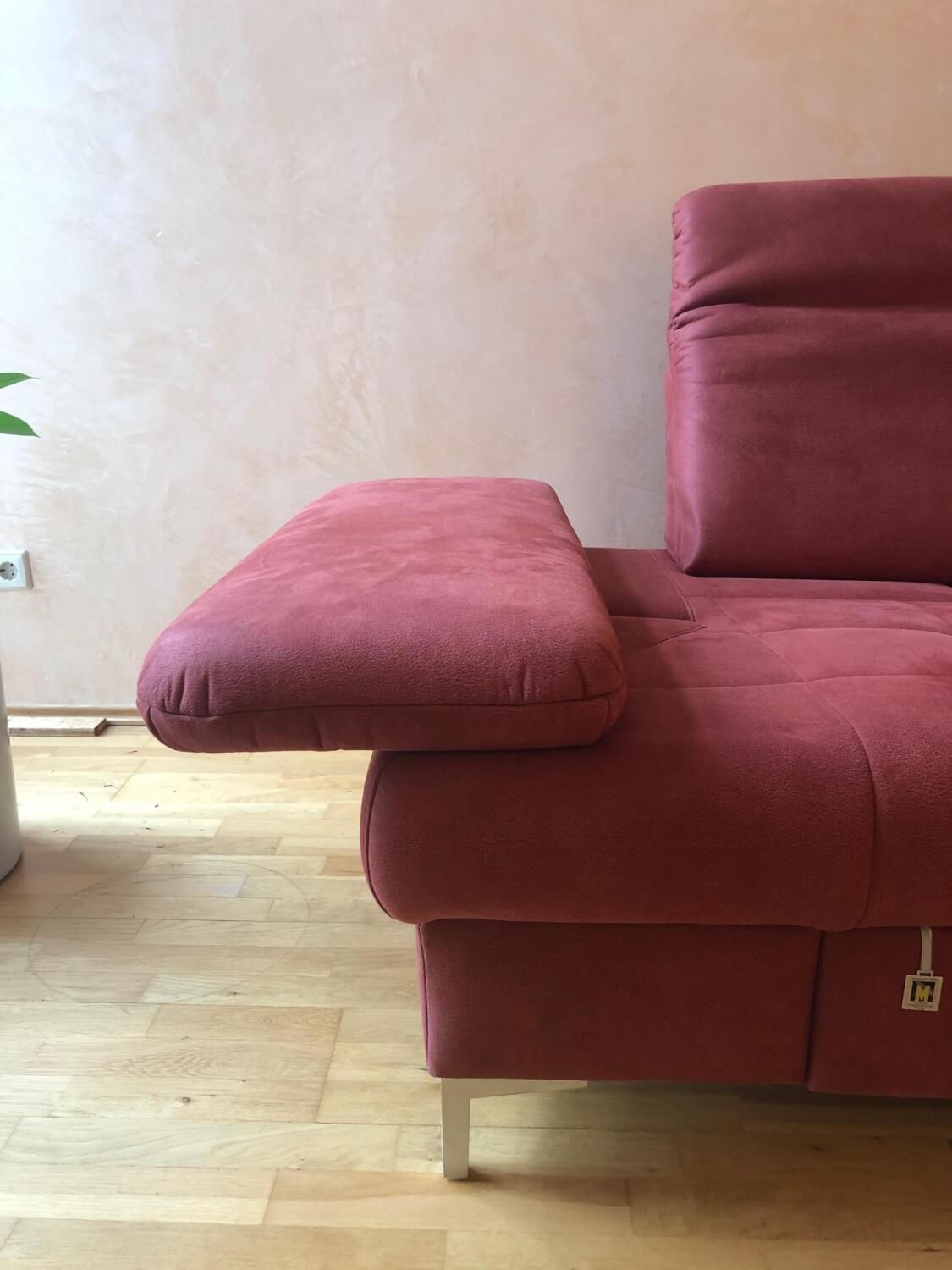 Dietsch - Ecksofa Family Relax 3 Stoff Deluxe Ziegel Rot Füße Metall Mit Bettauszug Inklusive Hocker - 13