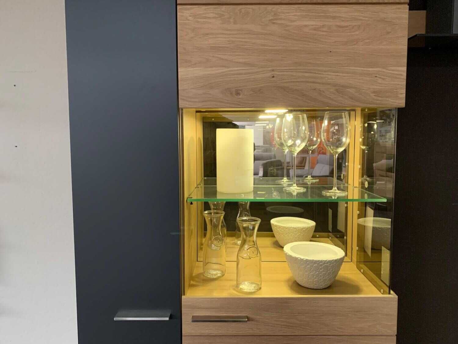 Wohn Concept - Wohnwand Achat Eiche Teilmassiv Absetzung Graphit - 3