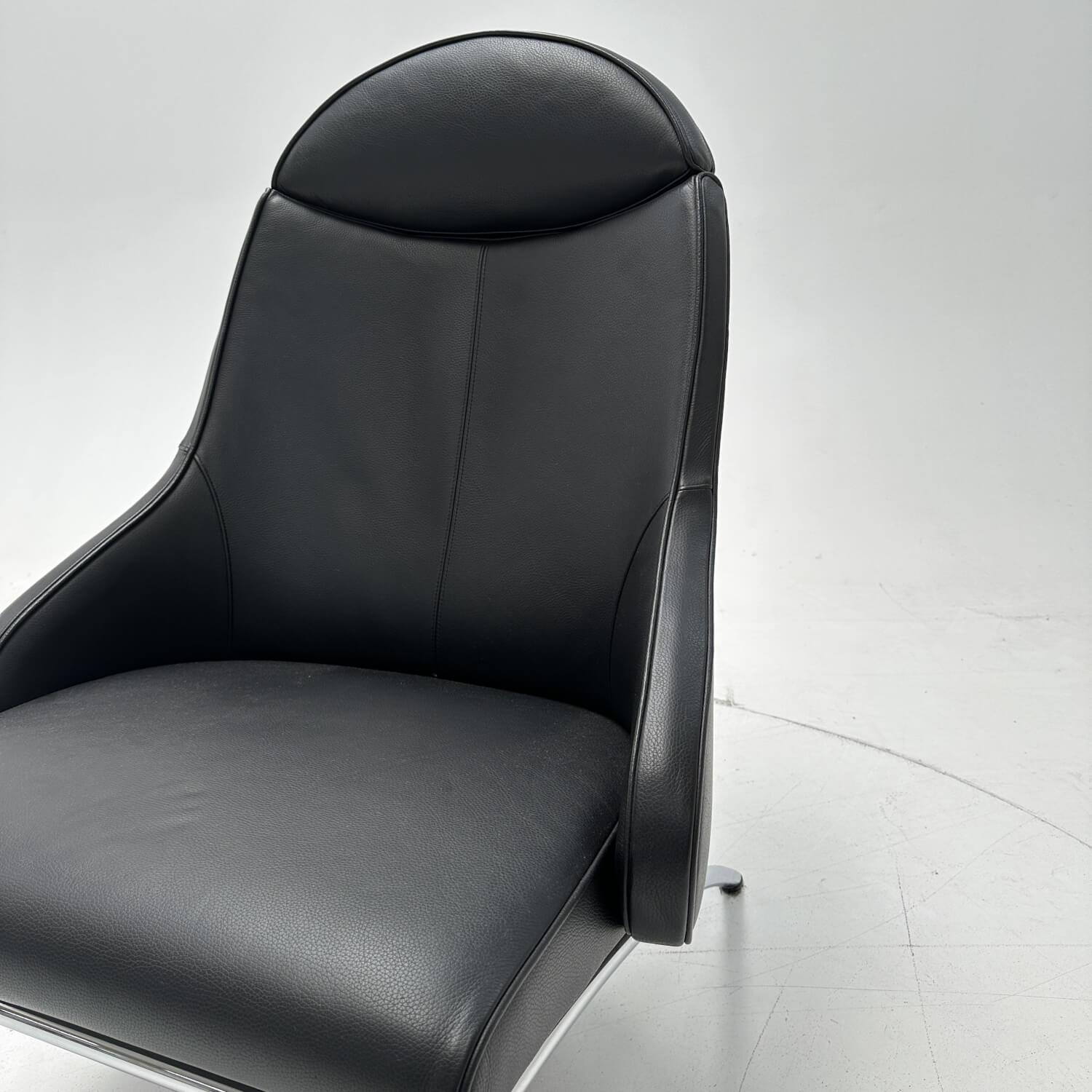 IP Design - Sessel Rocky Bezug Leder Galaxy Schwarz Untergestell Rundrohr Chrom Glanz Mit Ausziehbarer Fuß- Und Beinauflage - 10
