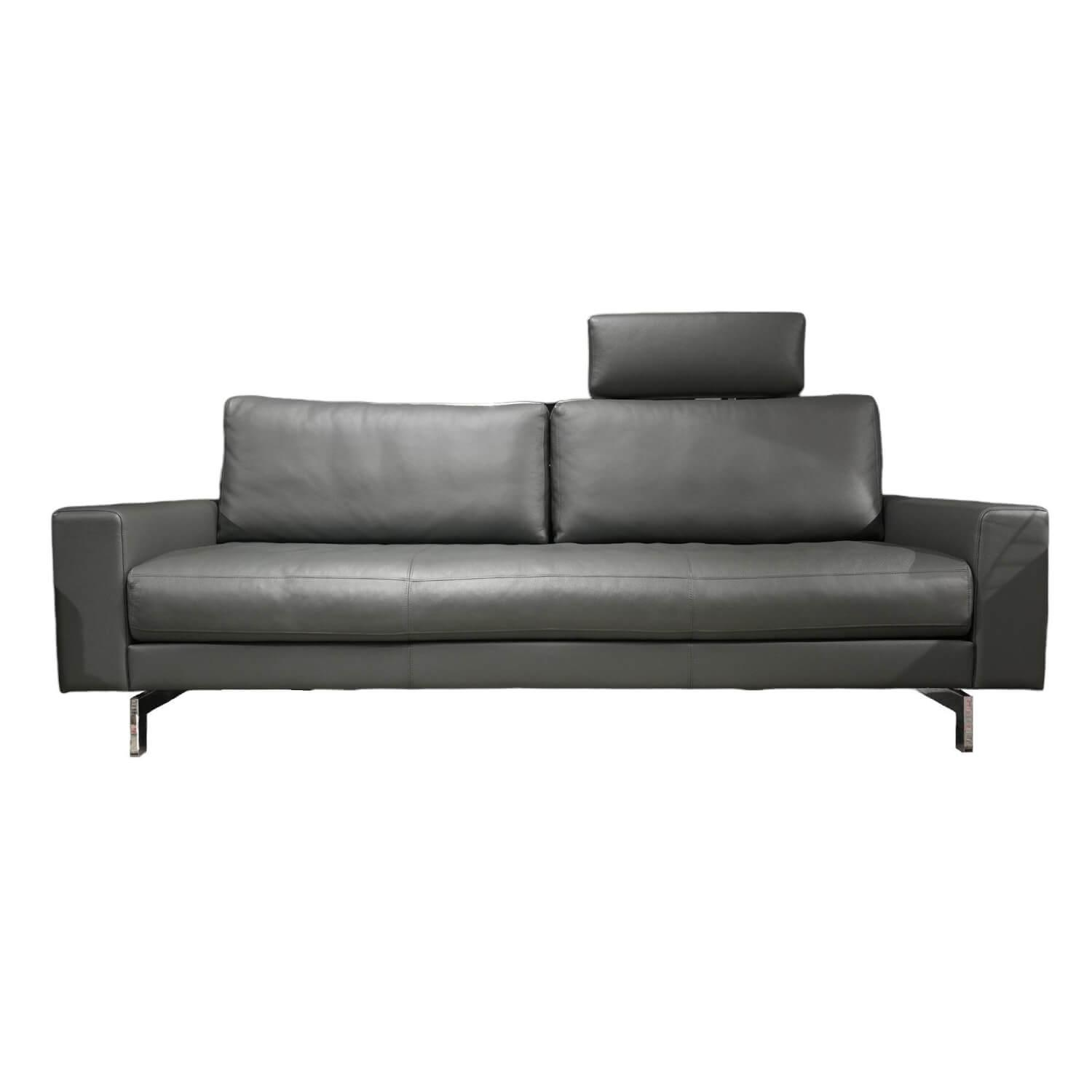 Sofa VIDA 189 Bezug Leder 60.508 Grau Comfort Lounge Fuß Spange Glanzchrom  Inklusive Kopfstütze Und Beinauflage