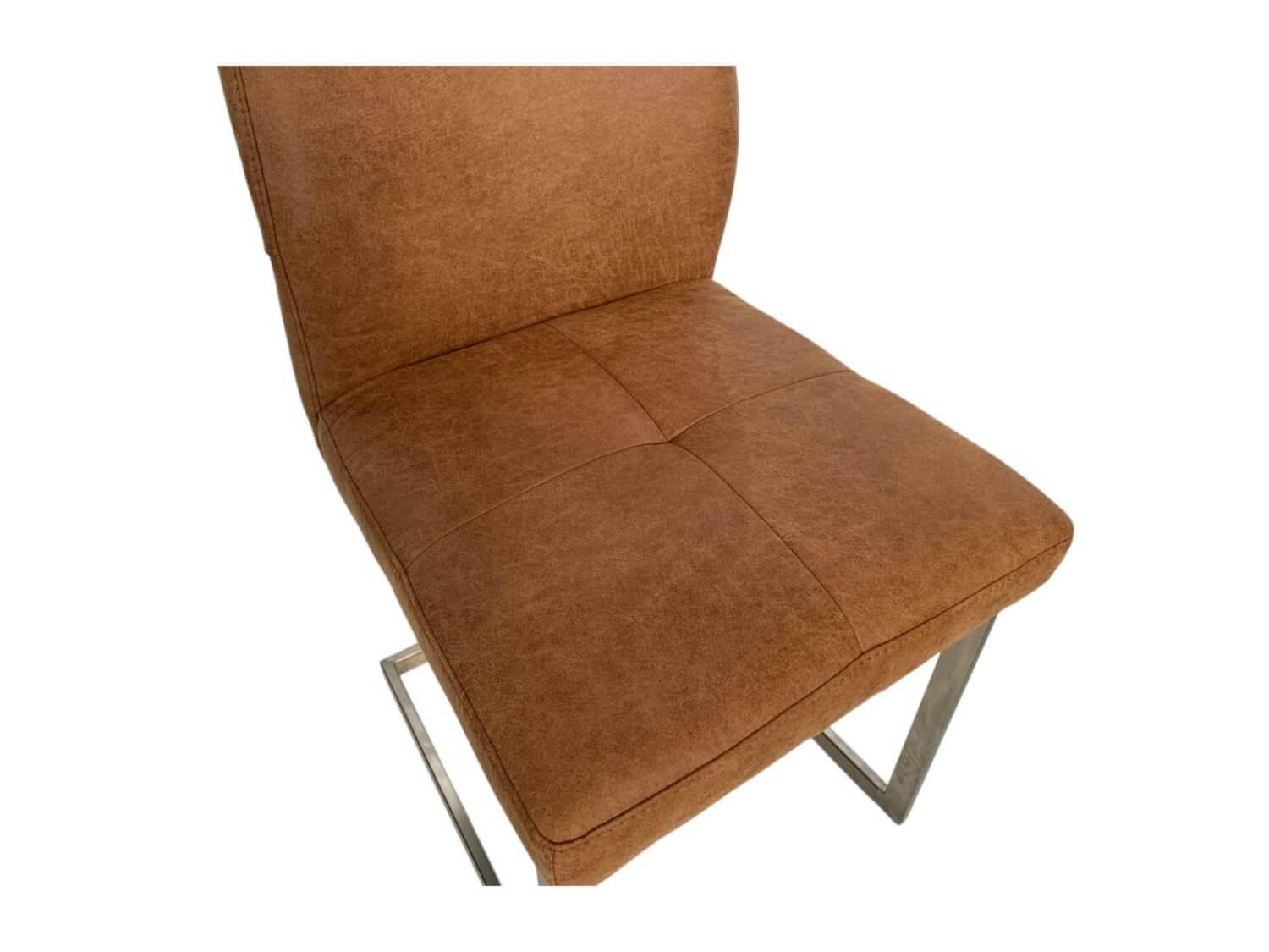 K+W - 3er Set Schwingstuhl 6135 Lederoptik Braun Meliert Gestell Hochkantrohr Edelstahl Gebürstet - 2