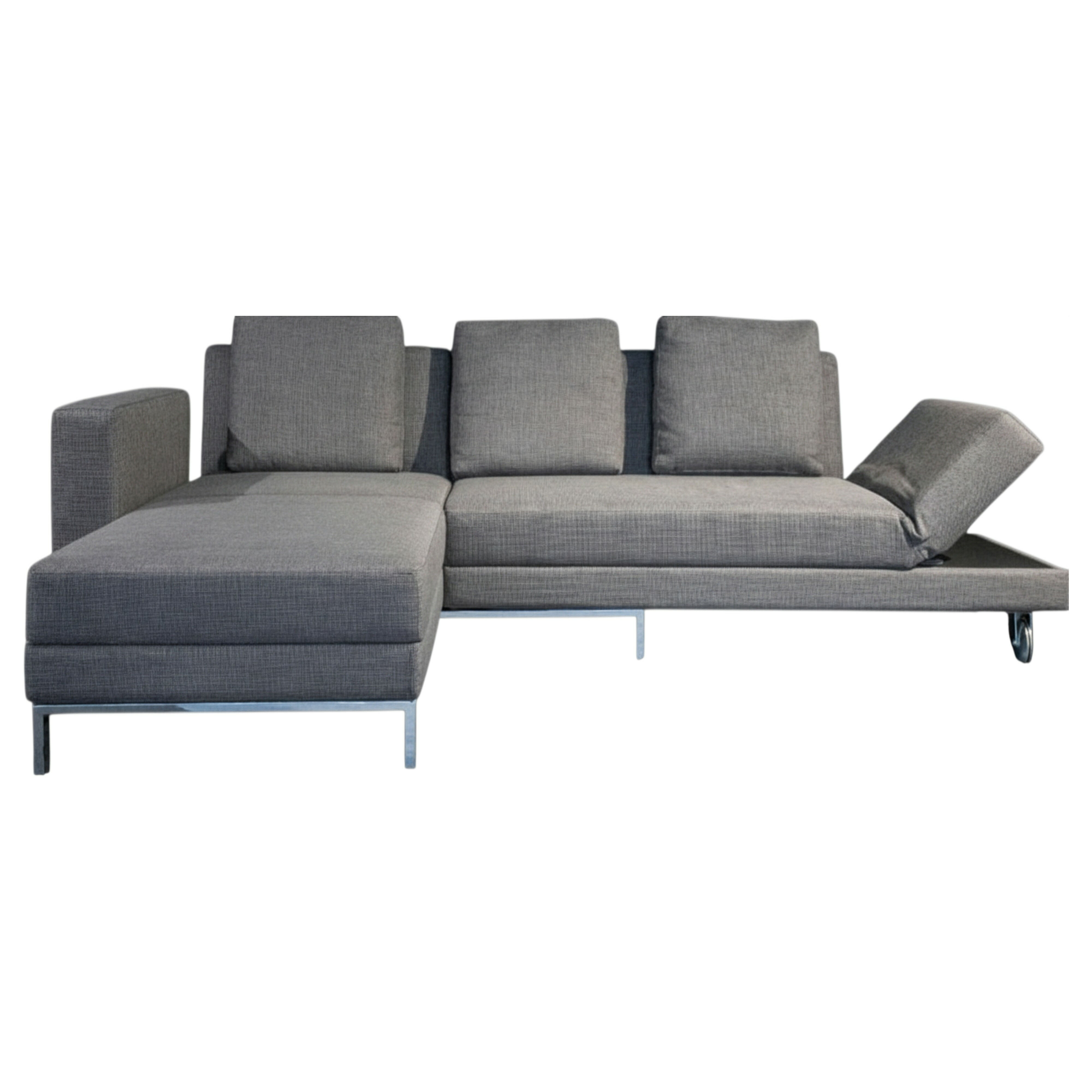 Brühl - Multifunktionssofa Four-Two Compact Stoff 2466-95 Grau Ablage Leder Schwarz Gestell Hochglanz - 1