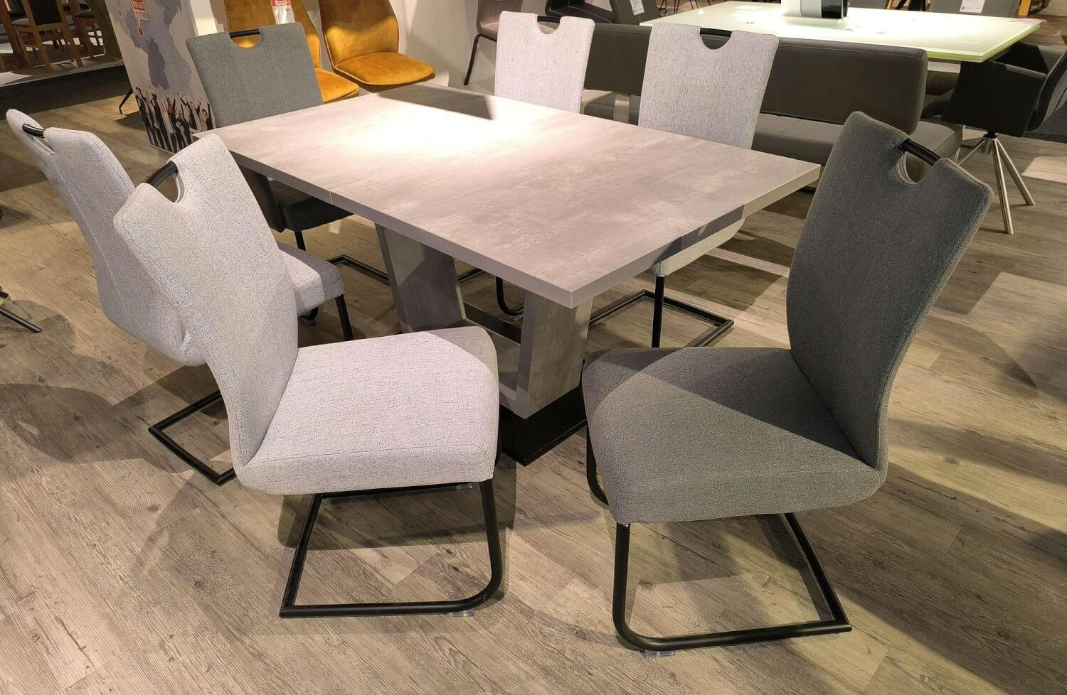 Niehoff - Essgruppe Dillan Stoff 921 Florida Silver Grau Und Stoff 929 Florida Grey Grau Gestell Eisen Schwarz Tisch Beton Dekor Grau - 8