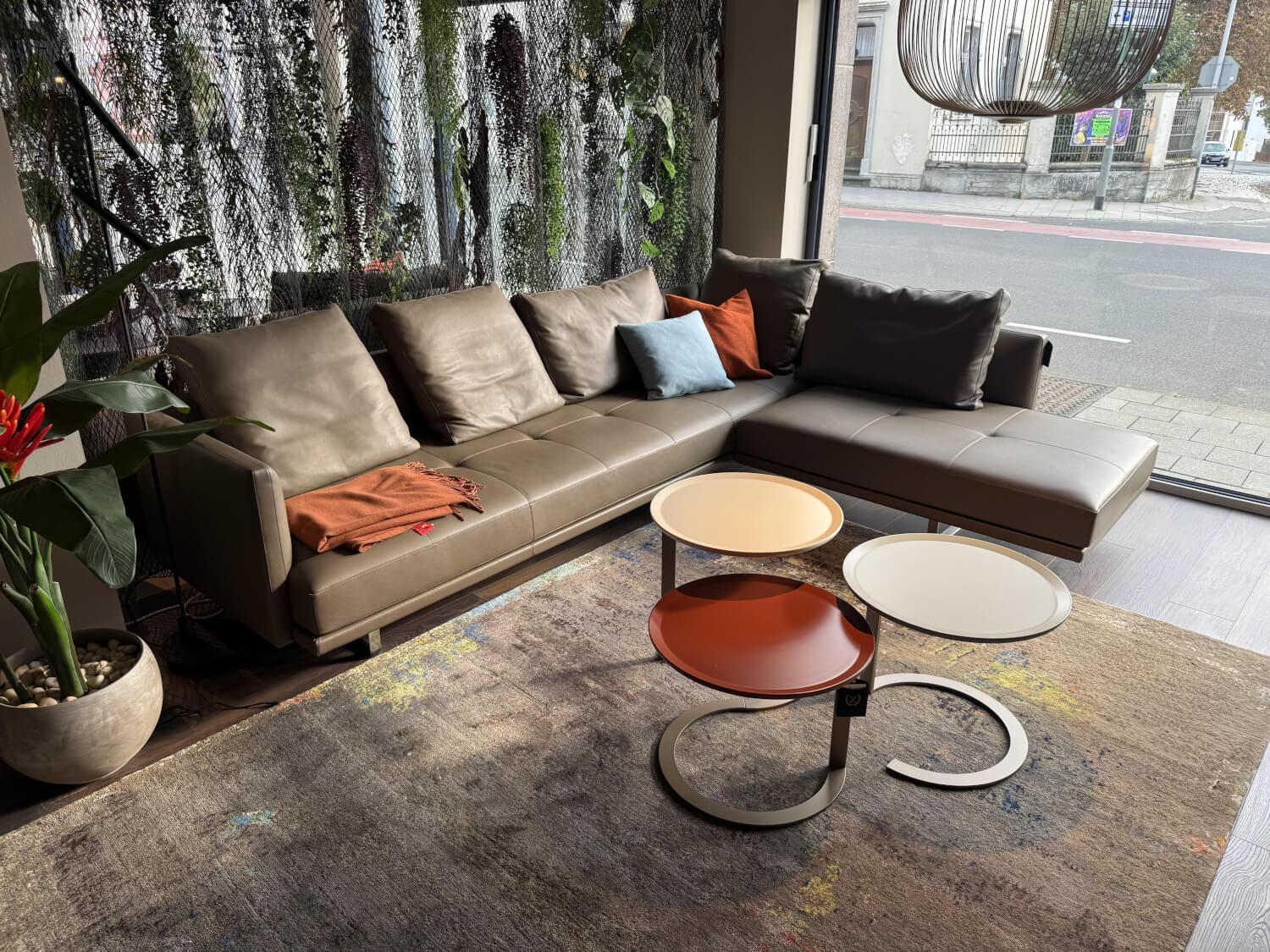 Walter Knoll - Sofa Prime Time Leder Elen Khaki Grün Braun Füße Poliert Mit Schwenkfunktion Und Kissen - 3
