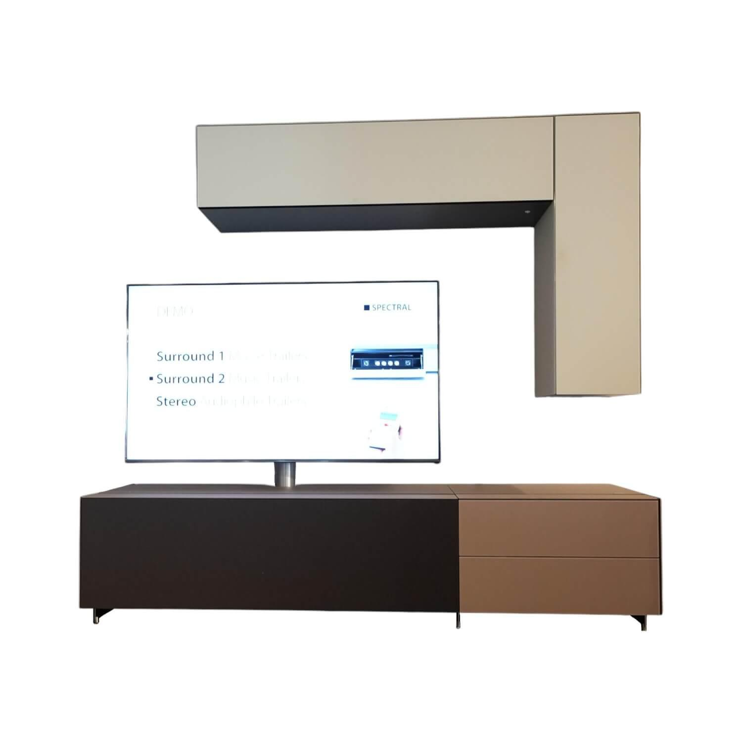 Spectral Smart Furniture - Wohnwand Cocoon Glas CAO Cacao Braun Satiniert Beige Stoff CF Schwarz Mit Soundsystem - 1