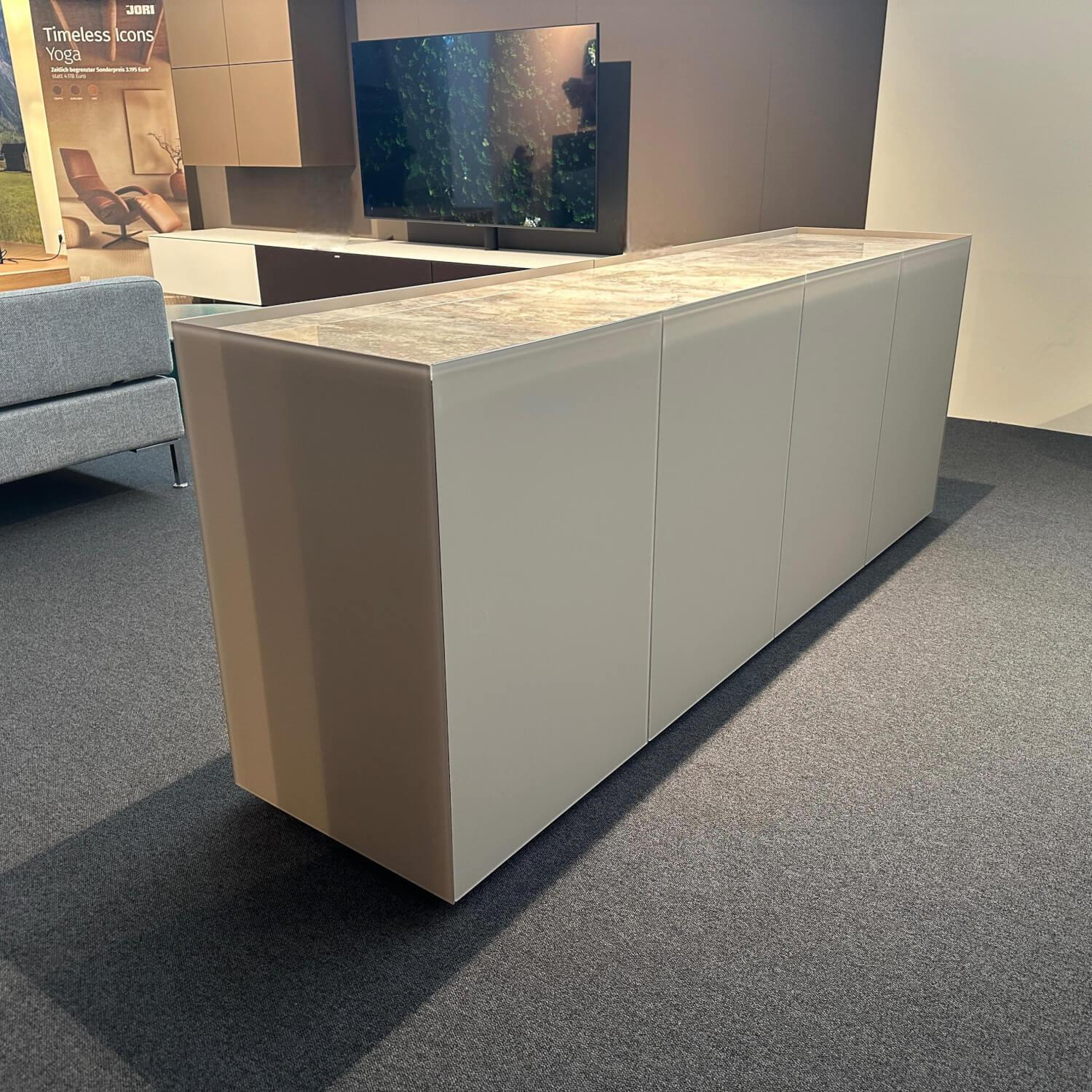 Spectral Smart Furniture - Sideboard Side Korpus Smart Lack Pepple Grau Front Glas Pepple Grau Deckplatte Glas Marmor Travertin Beige Glänzend - 4