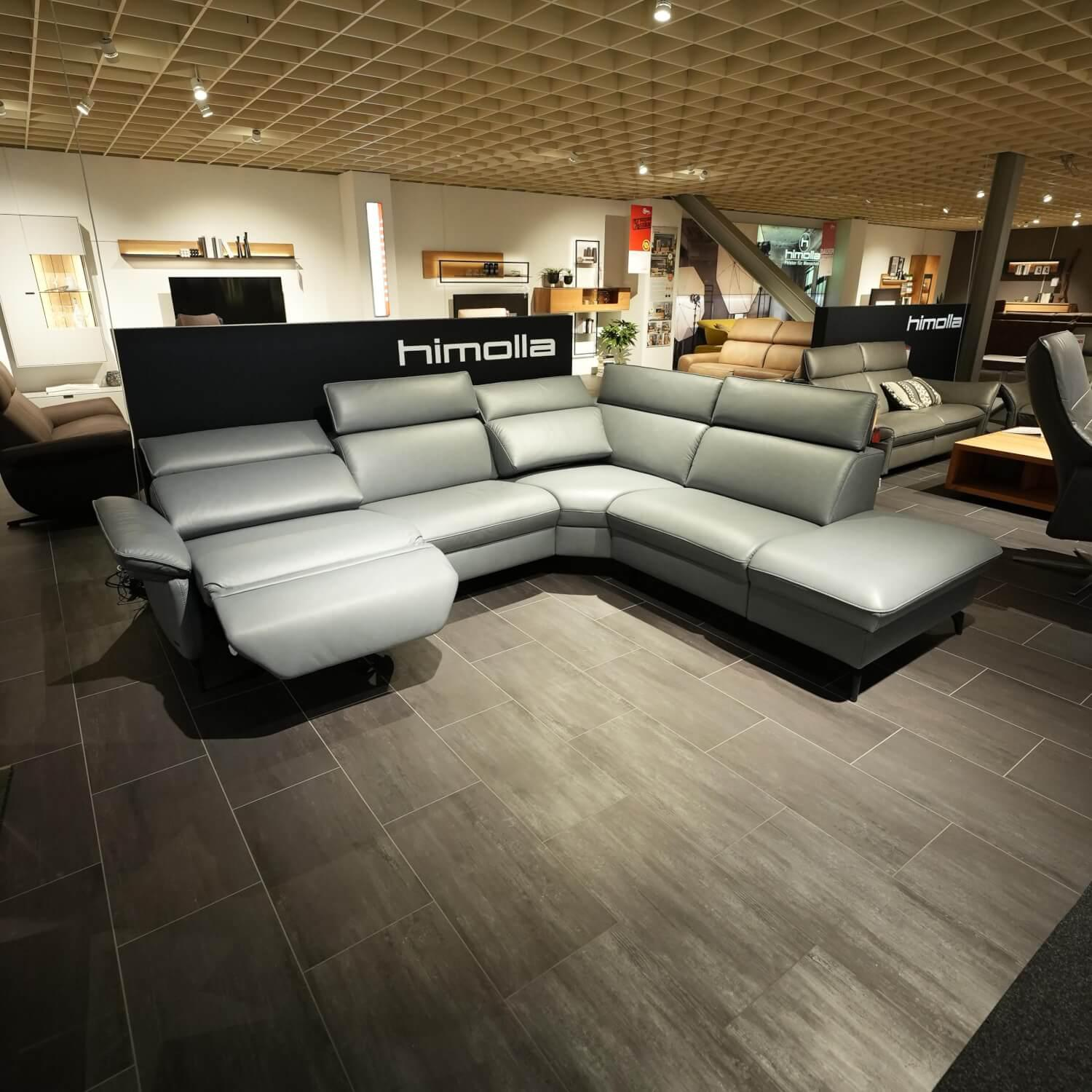 himolla - Ecksofa 1267 Leder 24 Longlife Sea Wallfree Grau Füße Schwarz Mit Elektrischer Relaxfunktion Und Kissen - 6