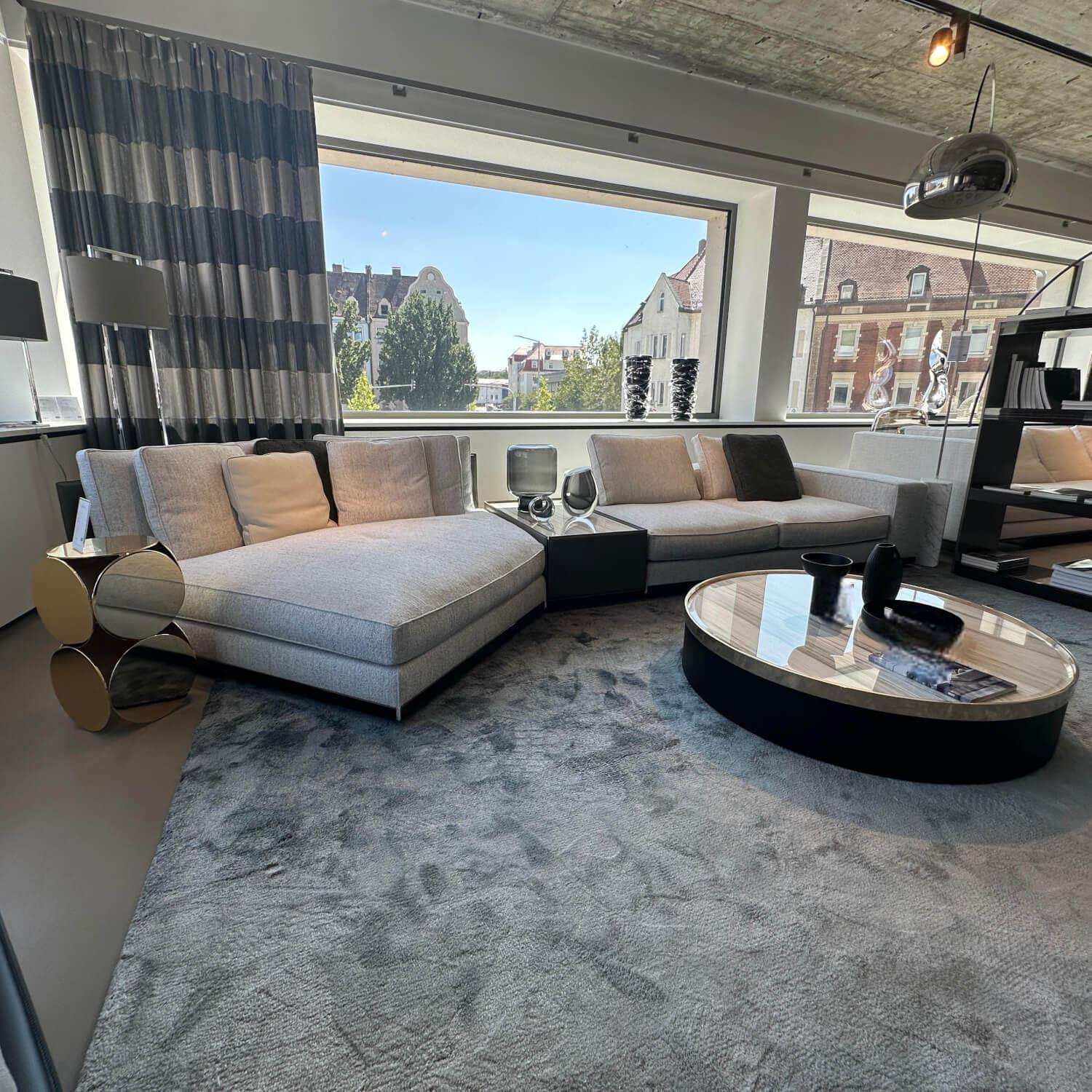 Minotti - Polstergruppe West Stoff Fisher 10 Ghiacciol Grau Inklusive Tischelement Und Kissen - 7