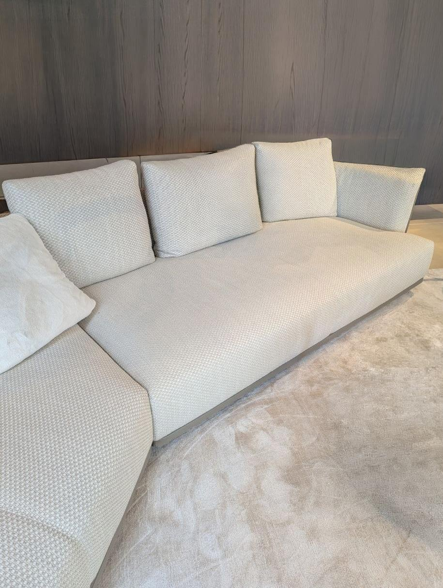 Molteni & C - Sofa Cleo Außen Leder Fango Innen Bouclestoff Kat. K Kubo KH612 Weiß - 7