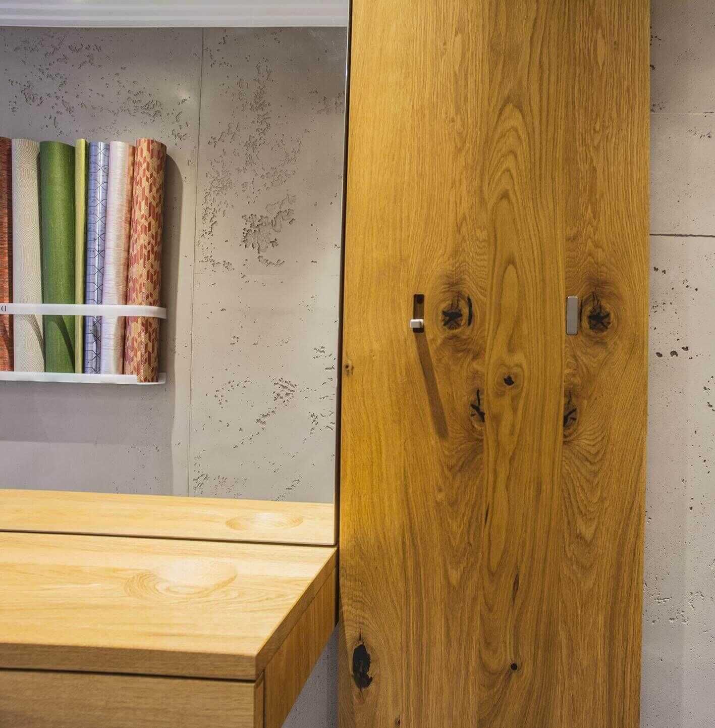 Team 7 - Garderobe Eiche Wild Konsole mit Lade Wandspiegel Wandpaneel mit 2 Hakenreihen Naturholzblock - 7
