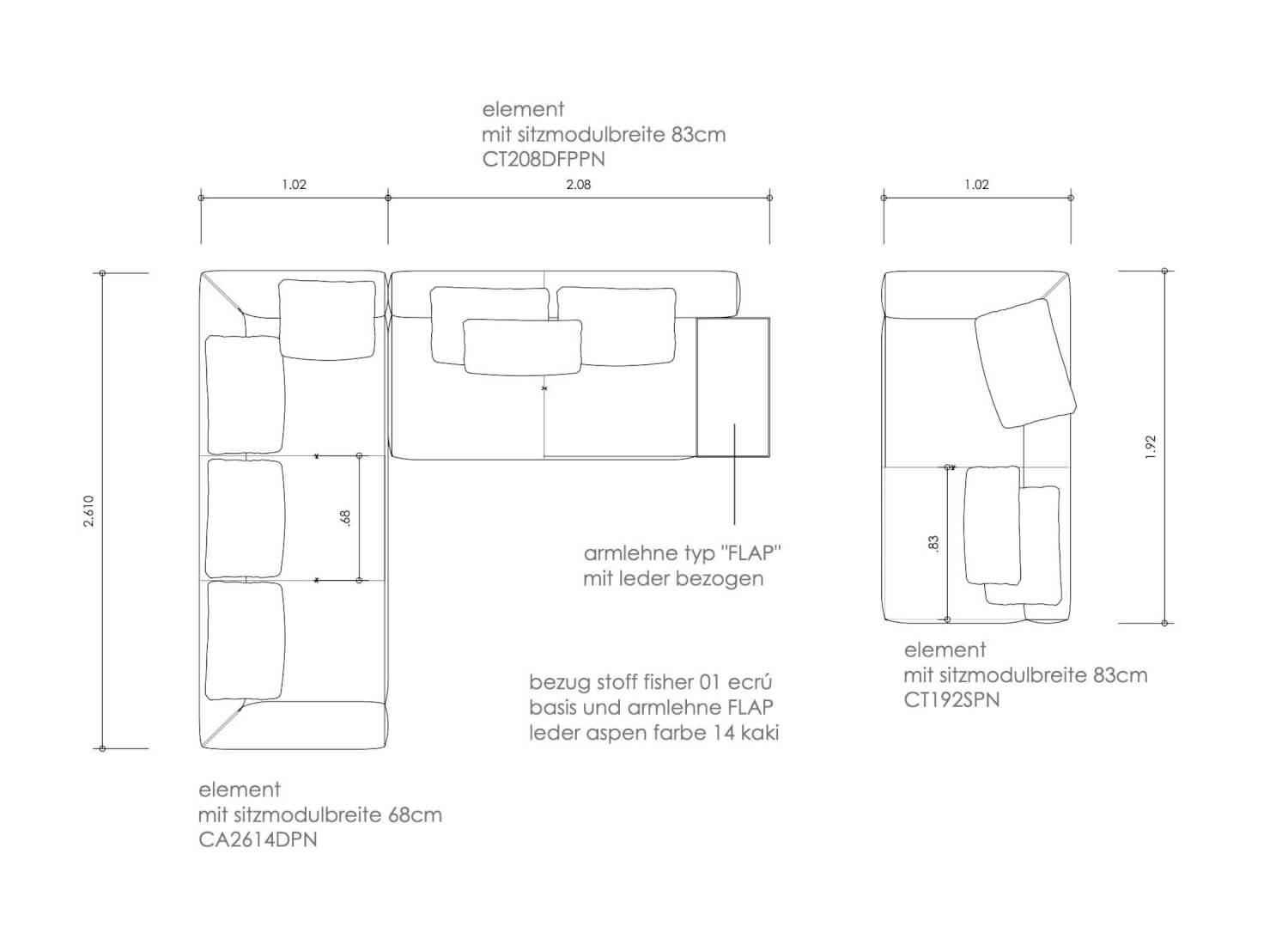 Minotti - Garnitur Connery Stoff Fisher Col. 01 Ecru Beige Base Aspen Leder Khaki - 5