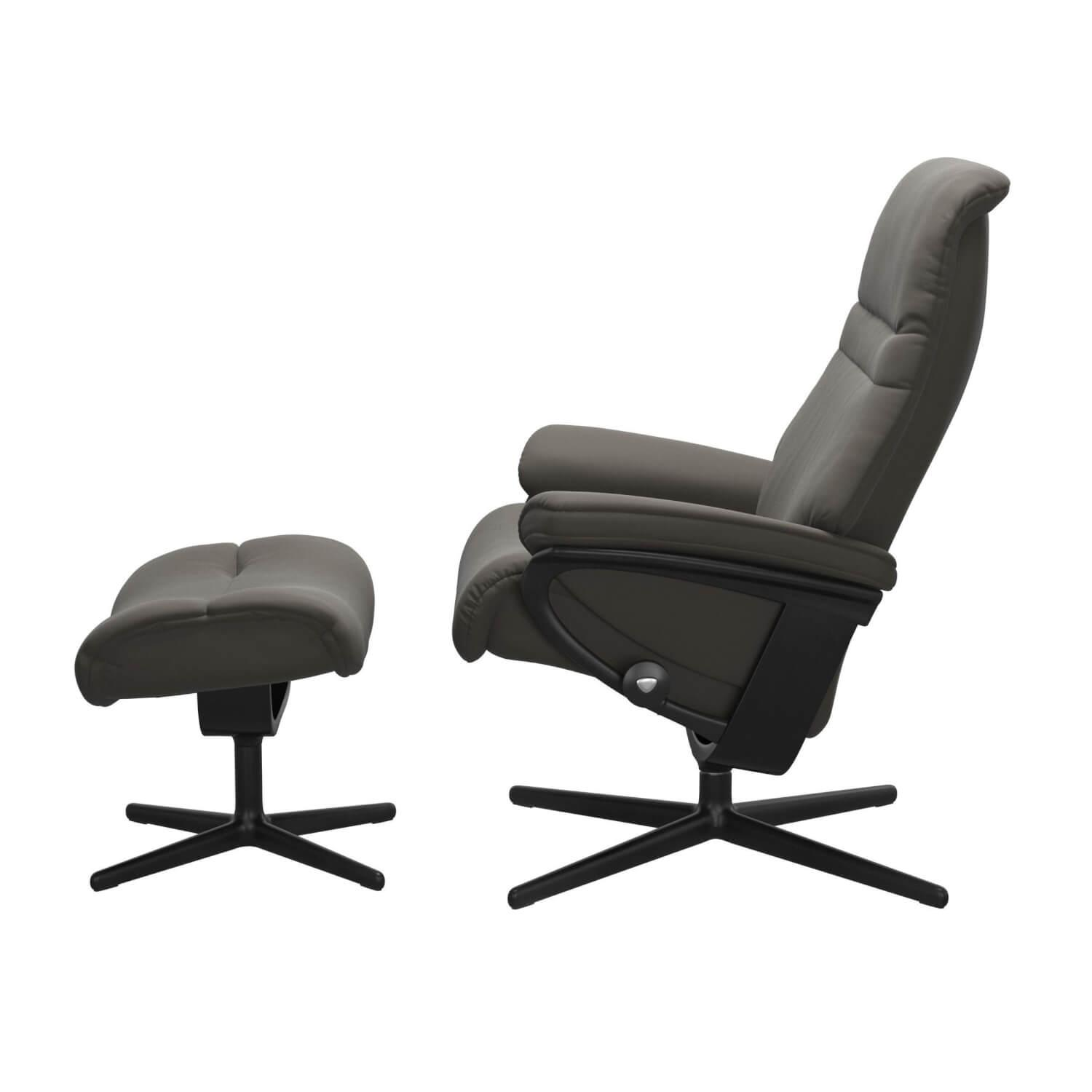 Stressless - Relaxsessel Sunrise M Leder Paloma 16 Metal Grey Grau Gestell Cross Metall 45 Matt Schwarz Mit Hocker - 2