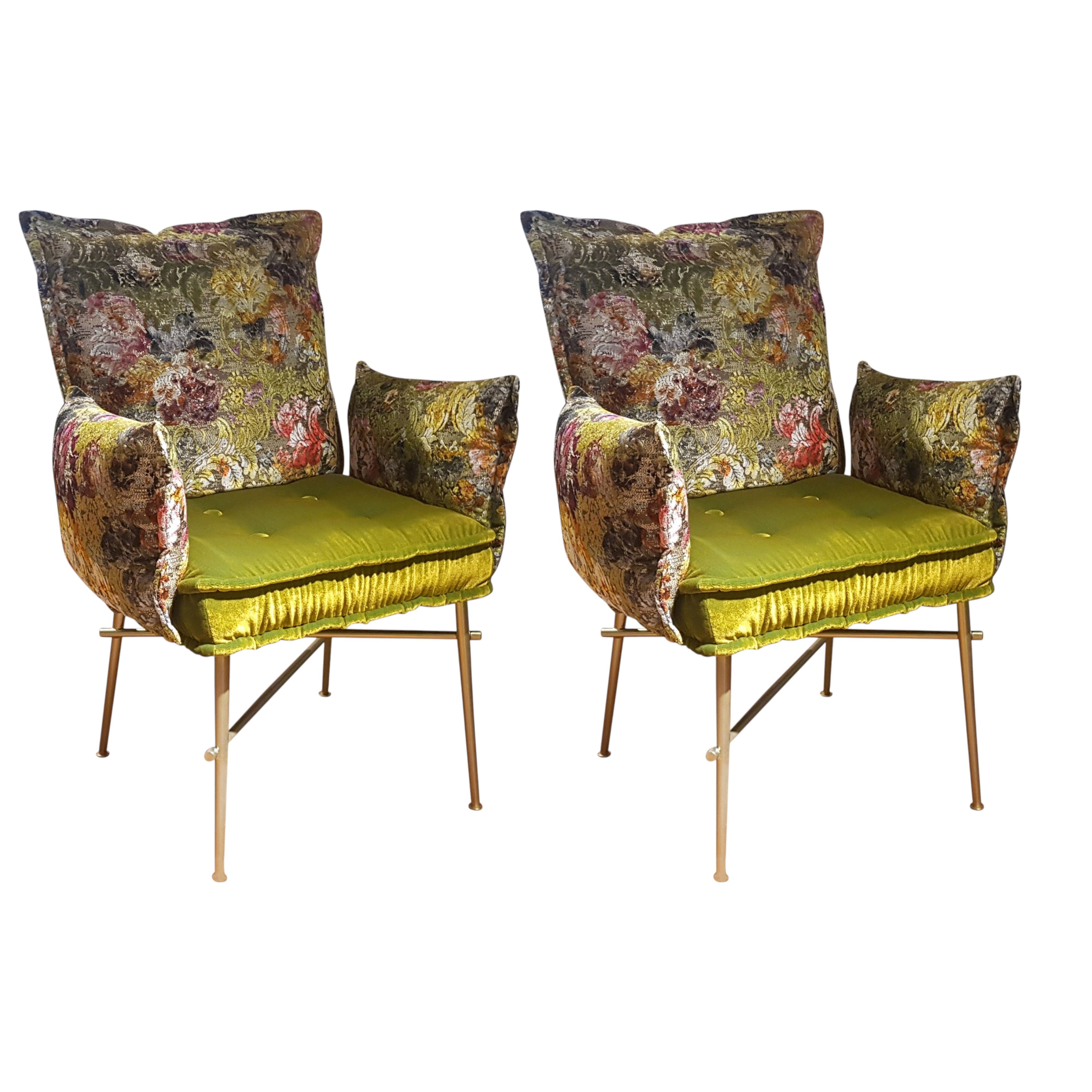 Bretz - 2er-Set Stuhlsessel Ohlinda Sitz Velours 66 8438 Midsummer Oliv Lehne Gobelin 681035 - 1
