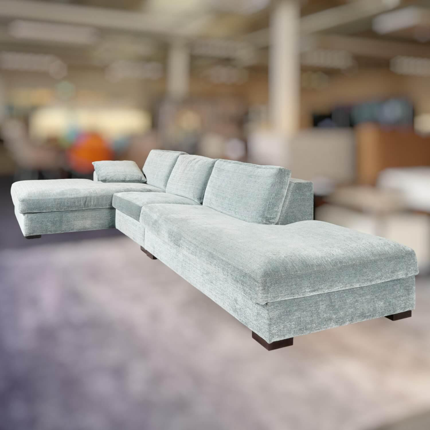 Bielefelder Werkstätten - Ecksofa Inspiration Stoff France BW1754 151 Blau Grau Füße Holz Braun Mit Nackenbügel Und Funktionskissen - 7