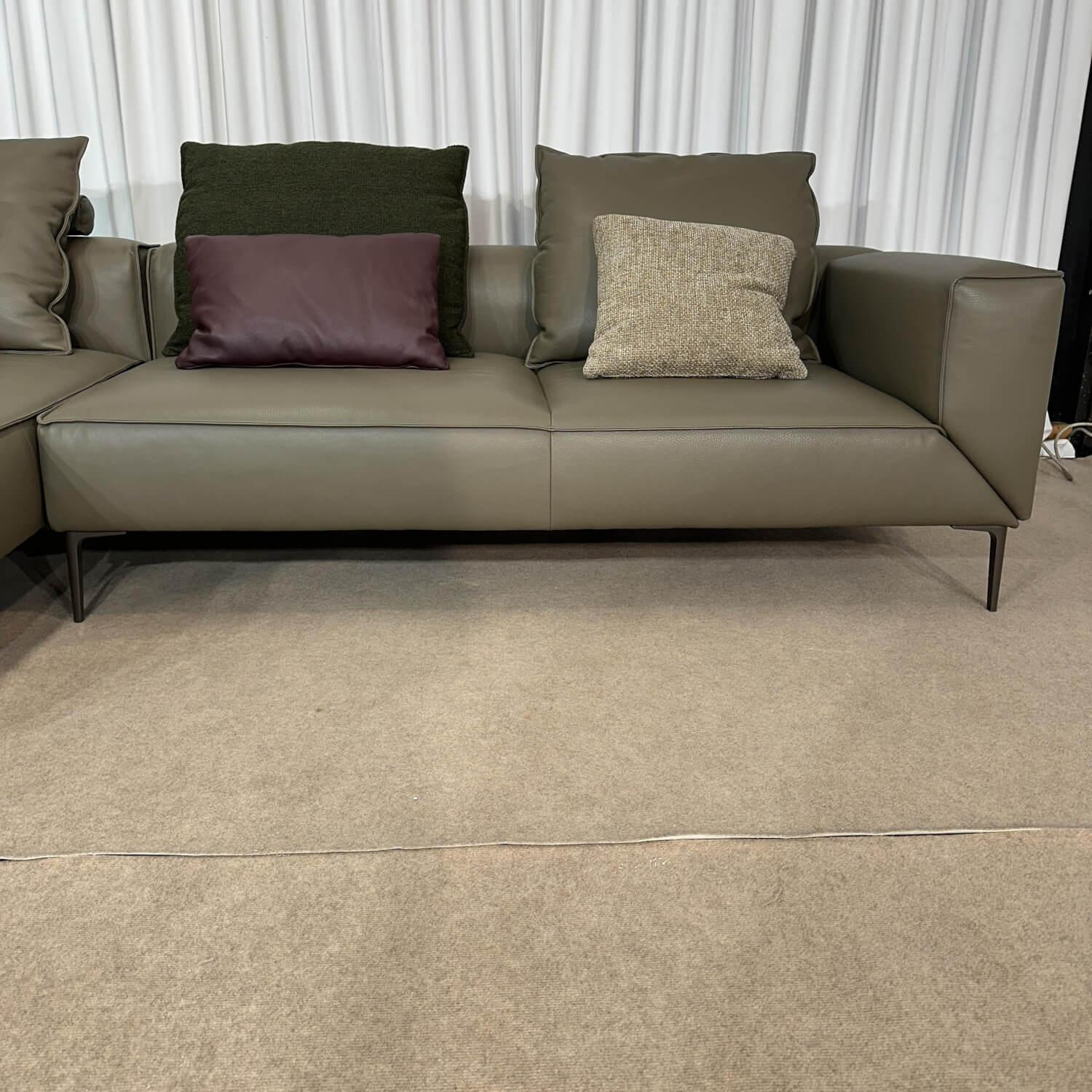 Jori - Ecksofa Leder Taupe Grau Füße Grau Mit Verstellbarer Armlehne Inklusive Kissen - 7