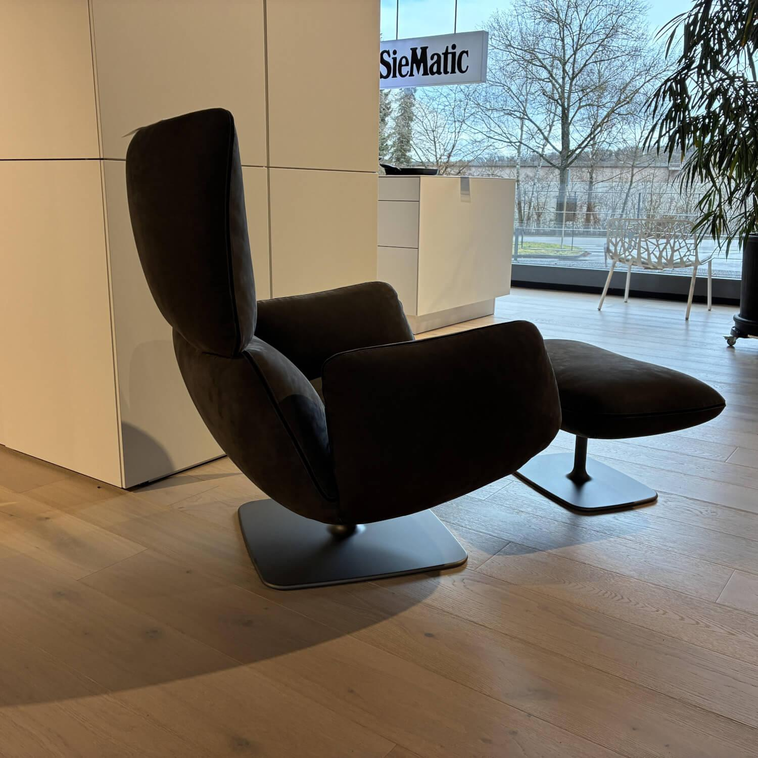 COR - Lounge Drehsessel Jalis 26133 Leder 681 Graphit Grau Tellerfuß Platin Feinstruktur Mit Kunststoffgleitern Und Kippmechanik - 6