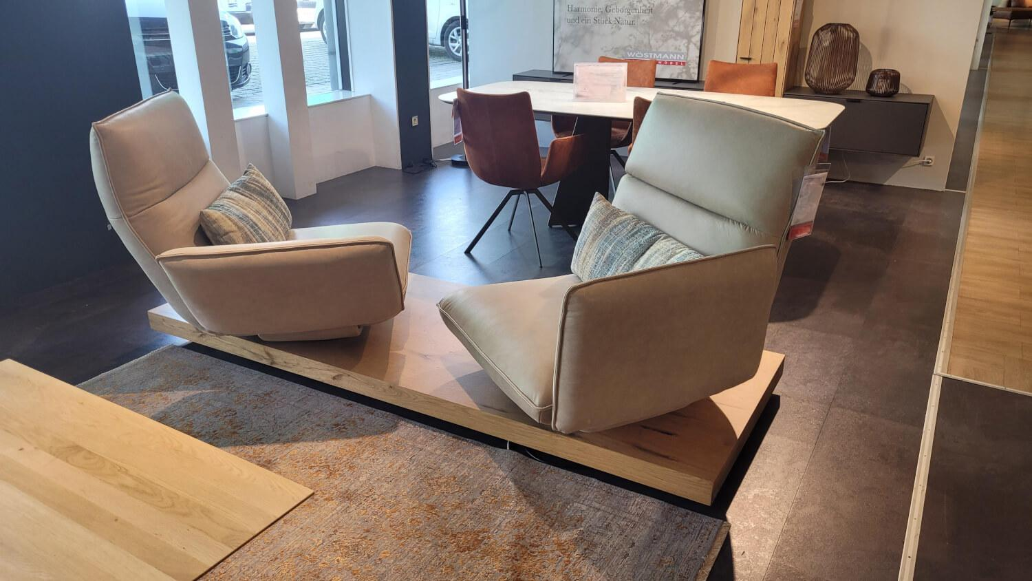 Koinor - Sofa Experio Leder A India Jade Beige Plateau Echtholzfurnier Balkeneiche Mit Funktion Inklusive Nierenkissen - 5