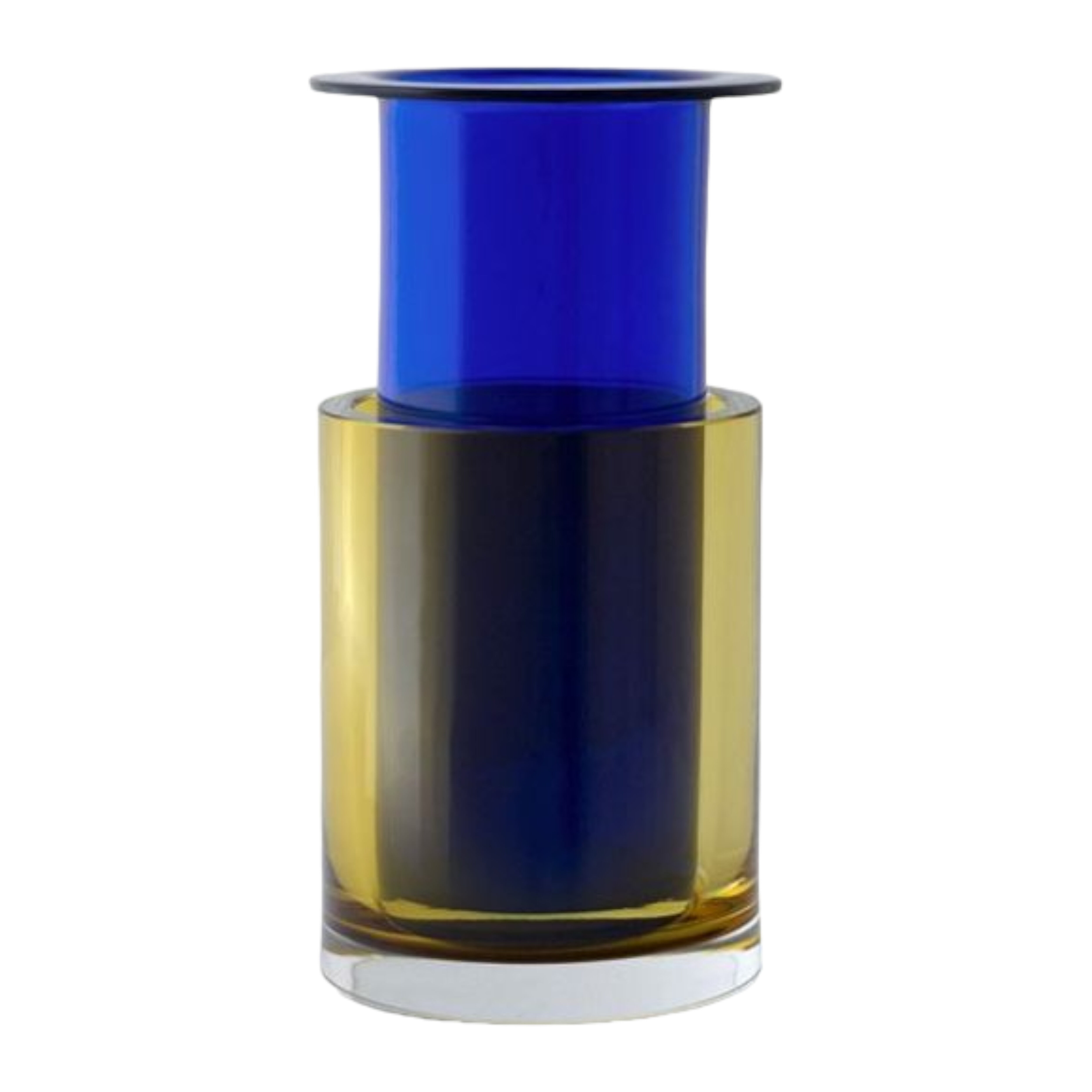 Vase Tricolore Blau Gelb Amber Lapis Mundgeblasenes Glas