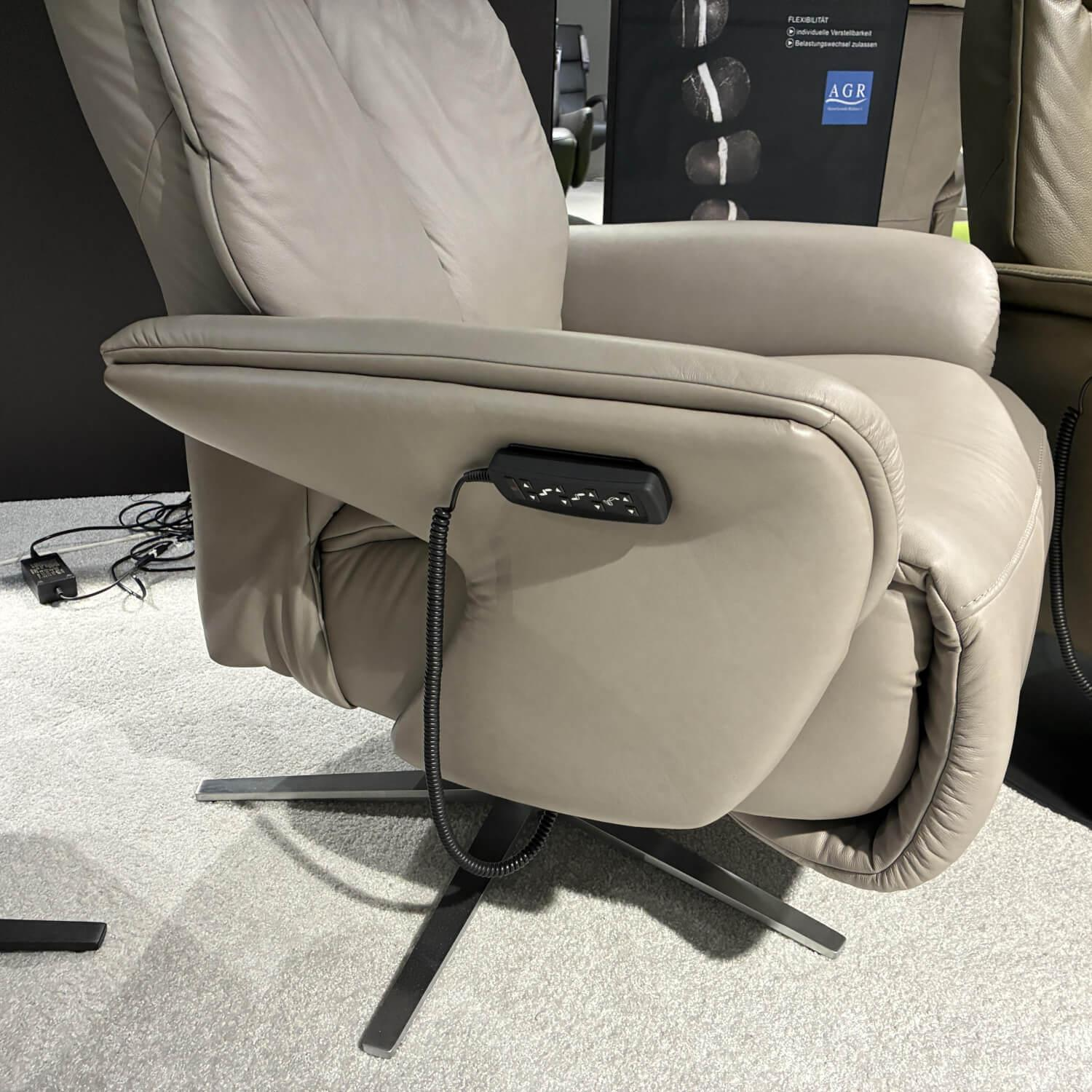 himolla - Sessel Easy Swing 4550 Leder Rustika 24 Lauch Beige Grau Sternfuß Edelstahl Pulverbeschichtet - 5