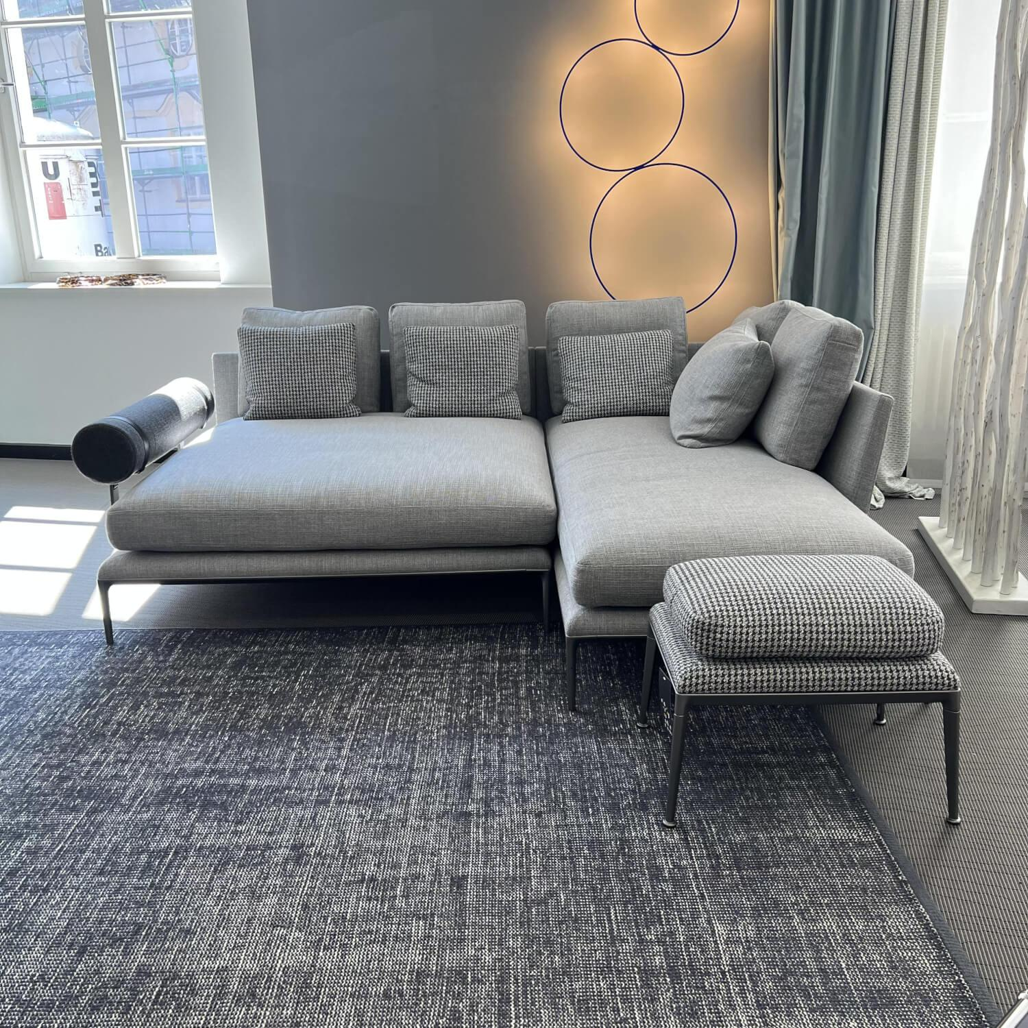 B&B Italia - Corner sofa Atoll fabric Esopo 151 Extra frame pewter lacquered with ottoman Mirto - 3