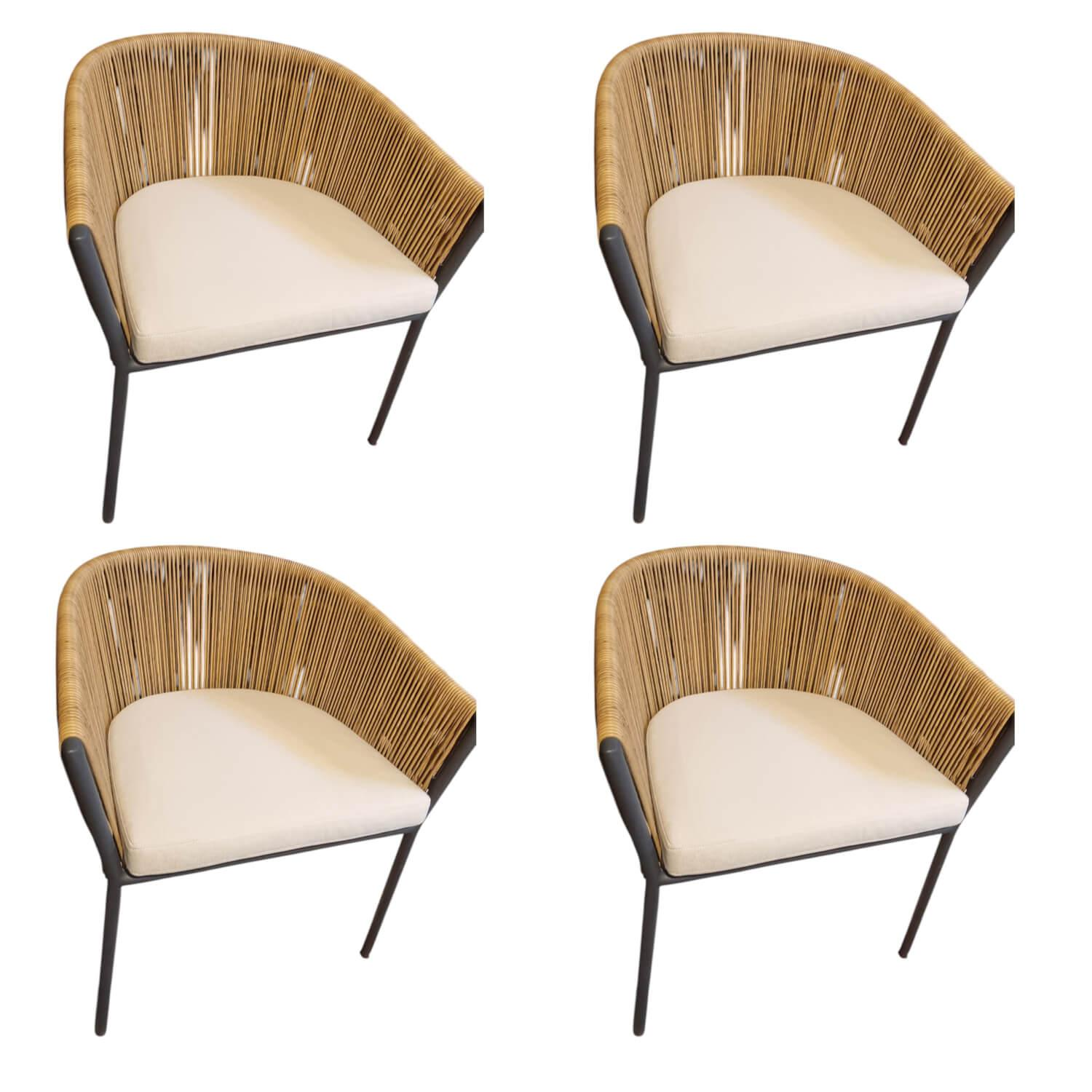 Ligne Roset - 4er-Set Lapel Rückenlehne Synthetischer Rattan Gestell Aluminium Kohlefarben - 1