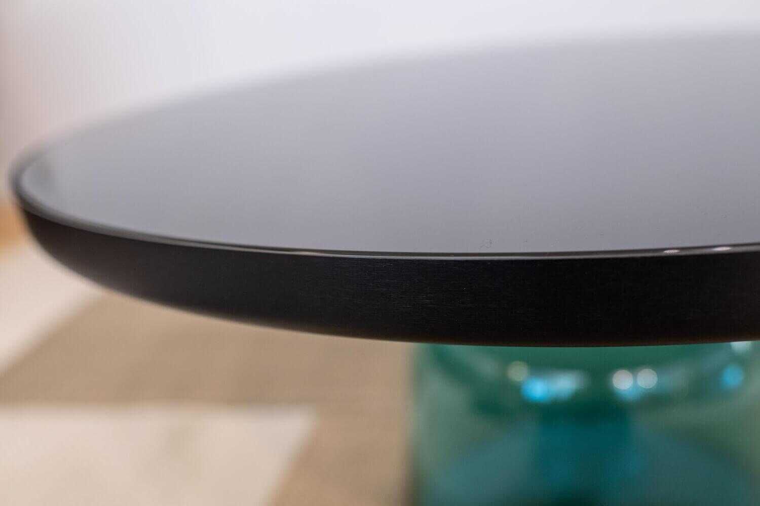 Tisch Bell Side Table Glas Quarz-Grau Fuß Mundgeblasen Blau