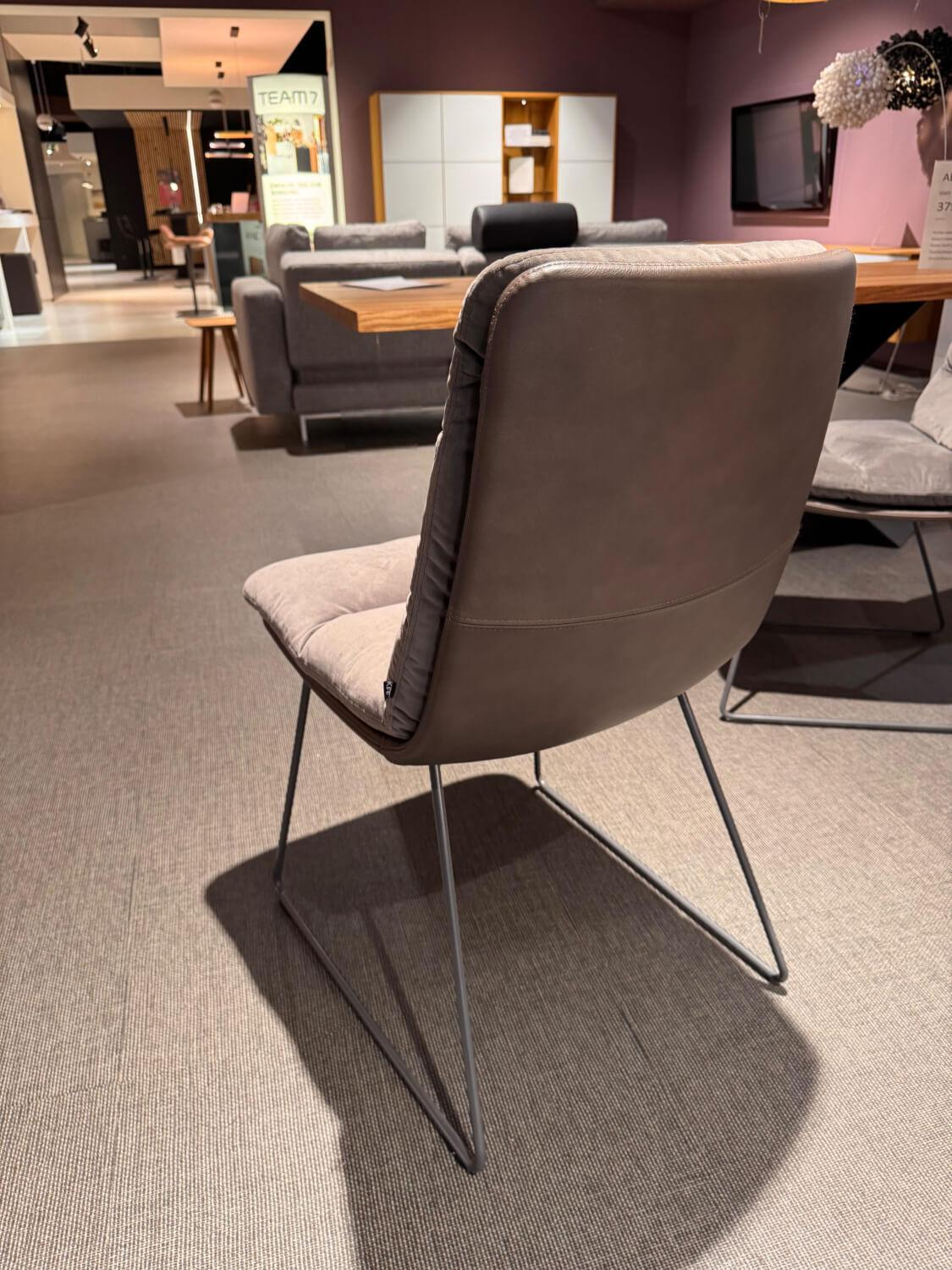 KFF - 6er Set Stuhl Arva Leder Dakota 6006 Grey Drahtkufengestell Metall Eisenblank Grau Lackiert - 7