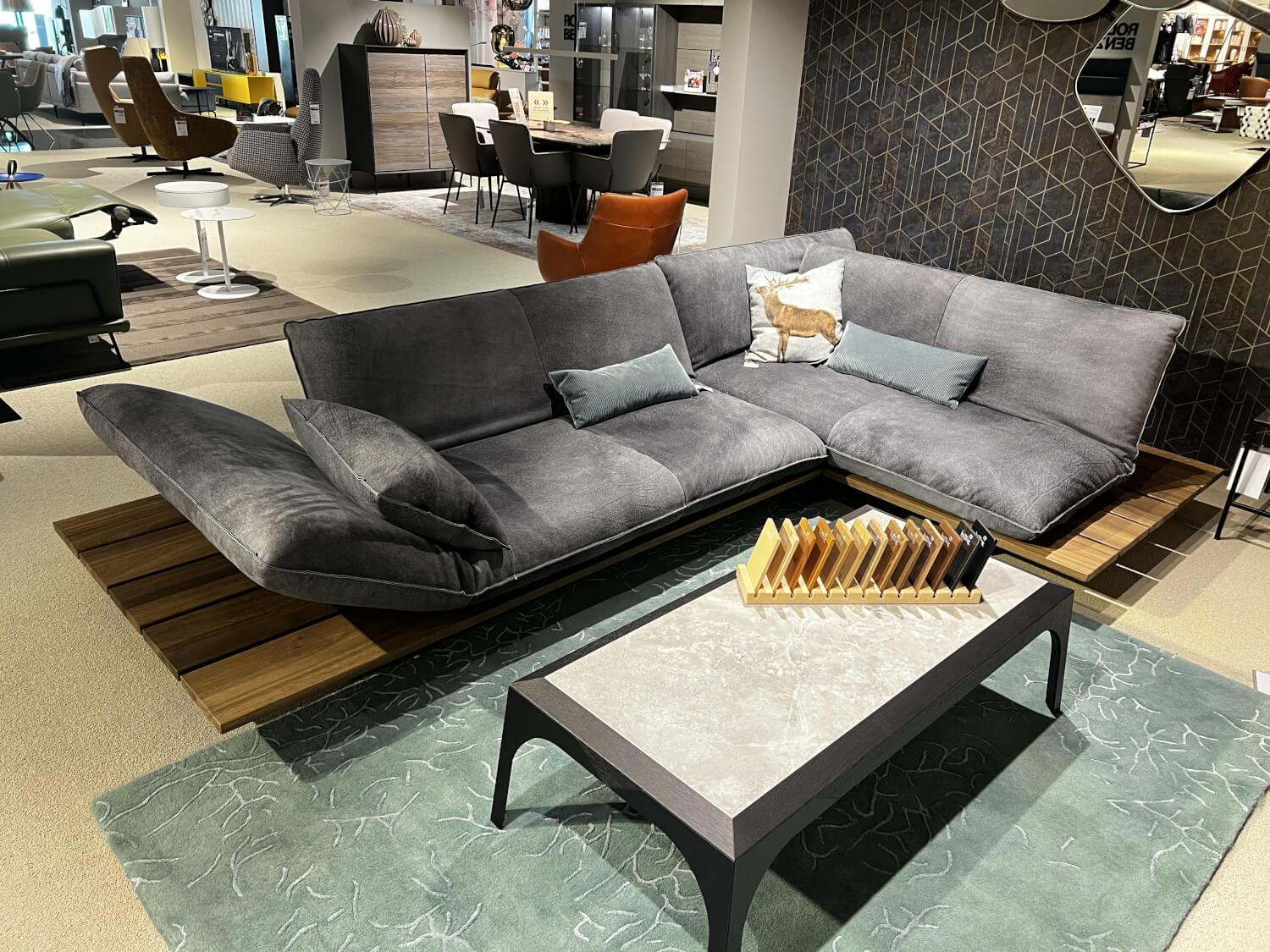 Bullfrog - Ecksofa Akito Leder Crazy Nubuk 2510 73 Graphit Grau Plateau Räuchereiche Winkelfuß Stahl Schwarz Matt - 8