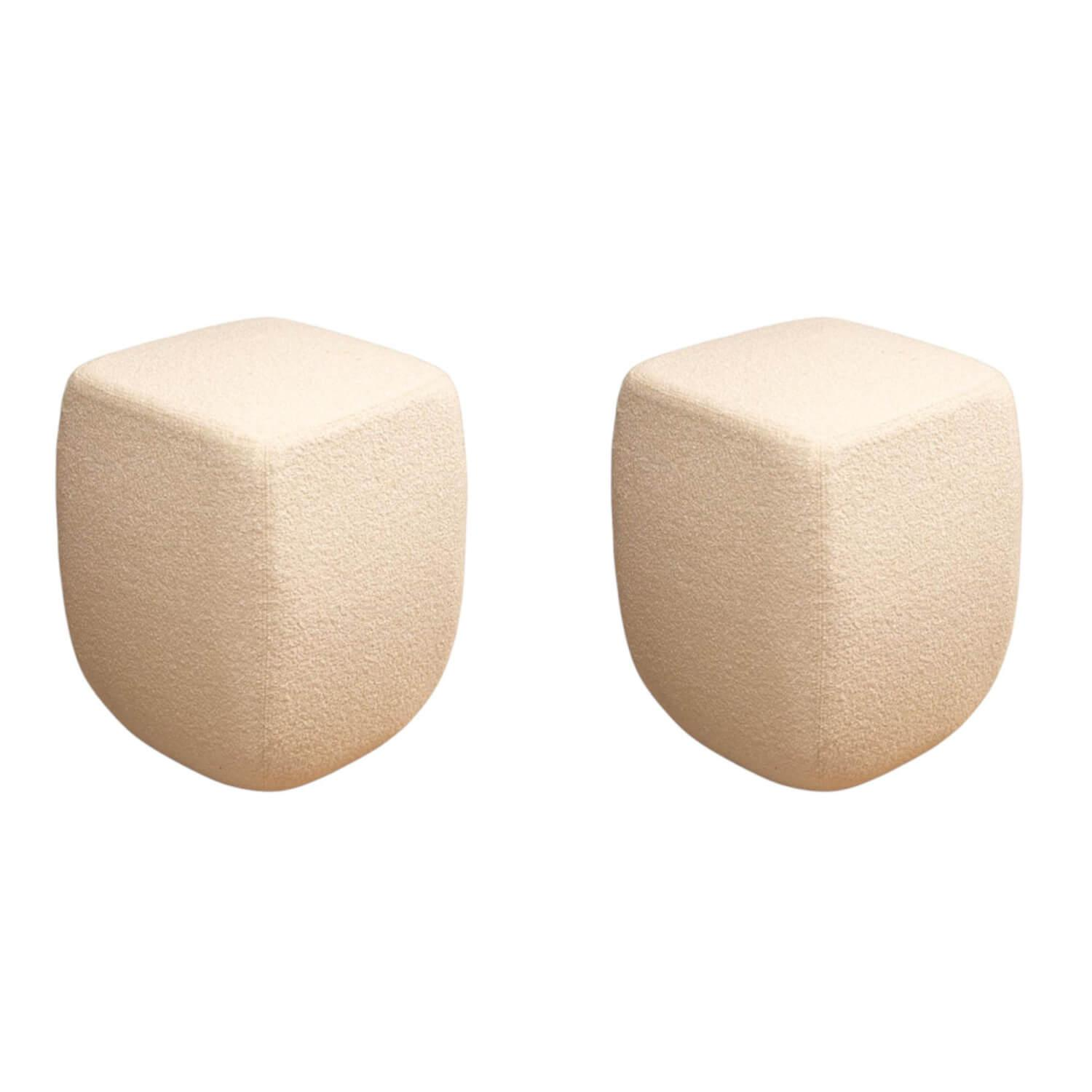 Riva1920 - 2er Set Hocker Betty Pouf Stoff Bouclé Ecrú Beige - 1