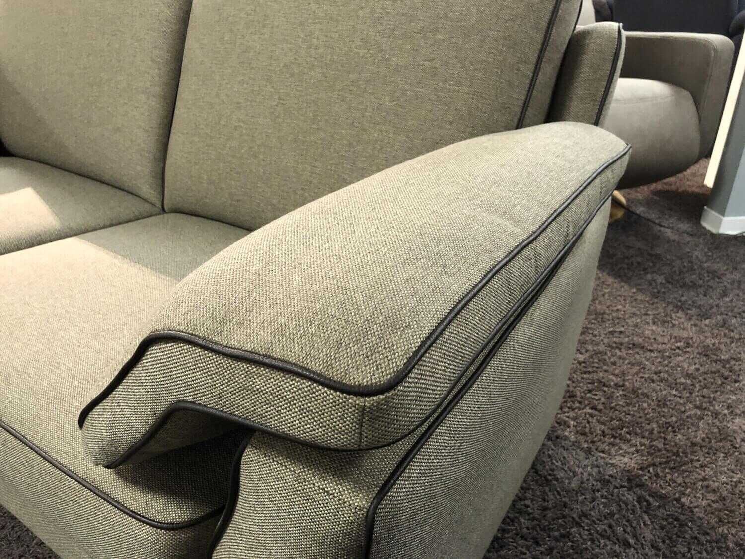 Garnitur Trevi Sofa Stoff Grün Grau mit 2 Sesseln Leder Braun
