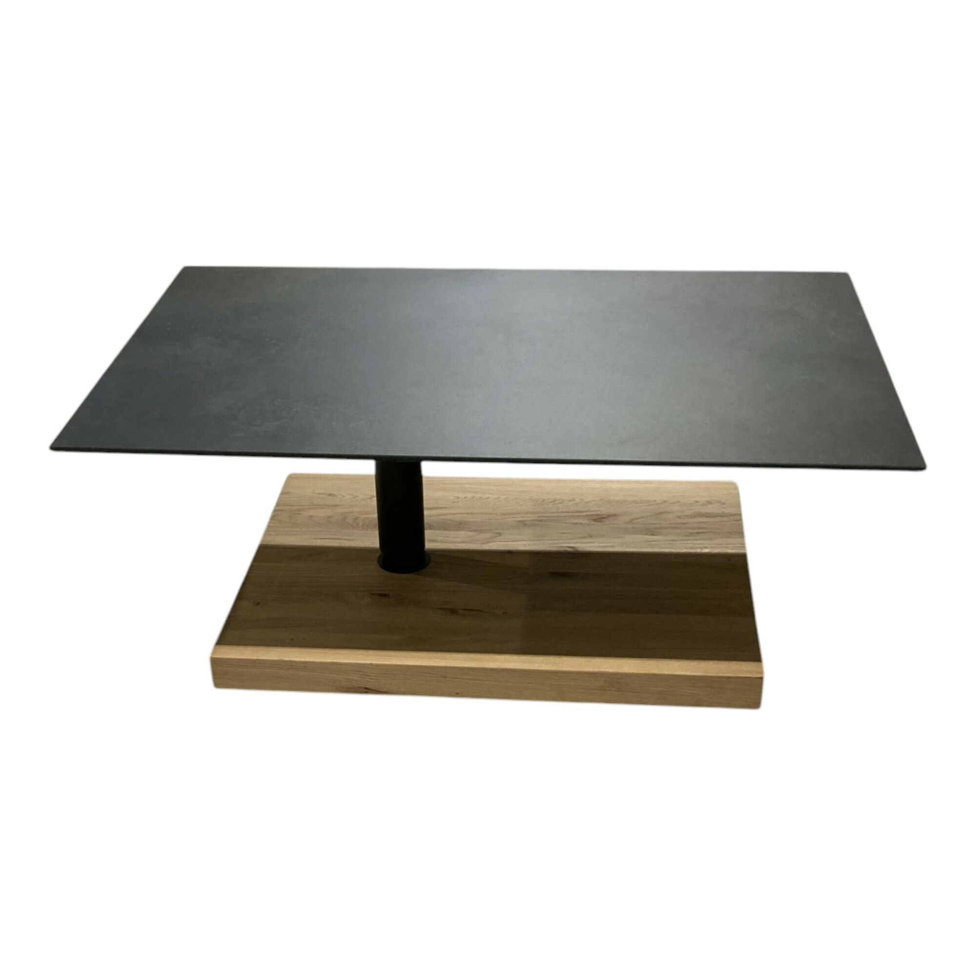 Ronald Schmitt Design - Couchtisch Wing Tischplatte Keramik Ossido Nero Schwarz Bodenplatte Wildeiche Natur Massiv Höhenverstellbar Mit Rollfunktion - 1