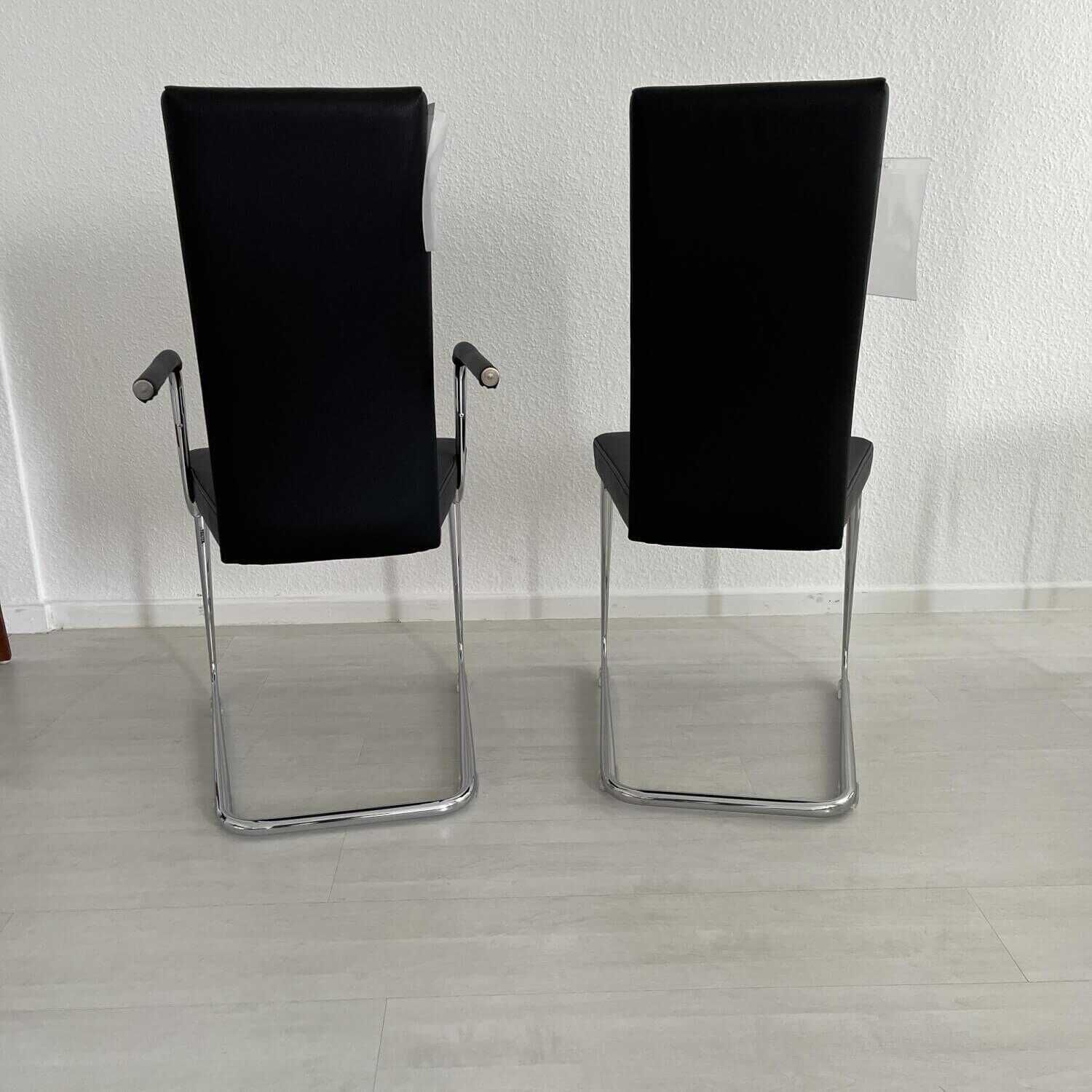 2er-Set Stühle D26-1p Und B25-1p Bezug Leder Schwarz Gestell Stahlrohr Verchromt
