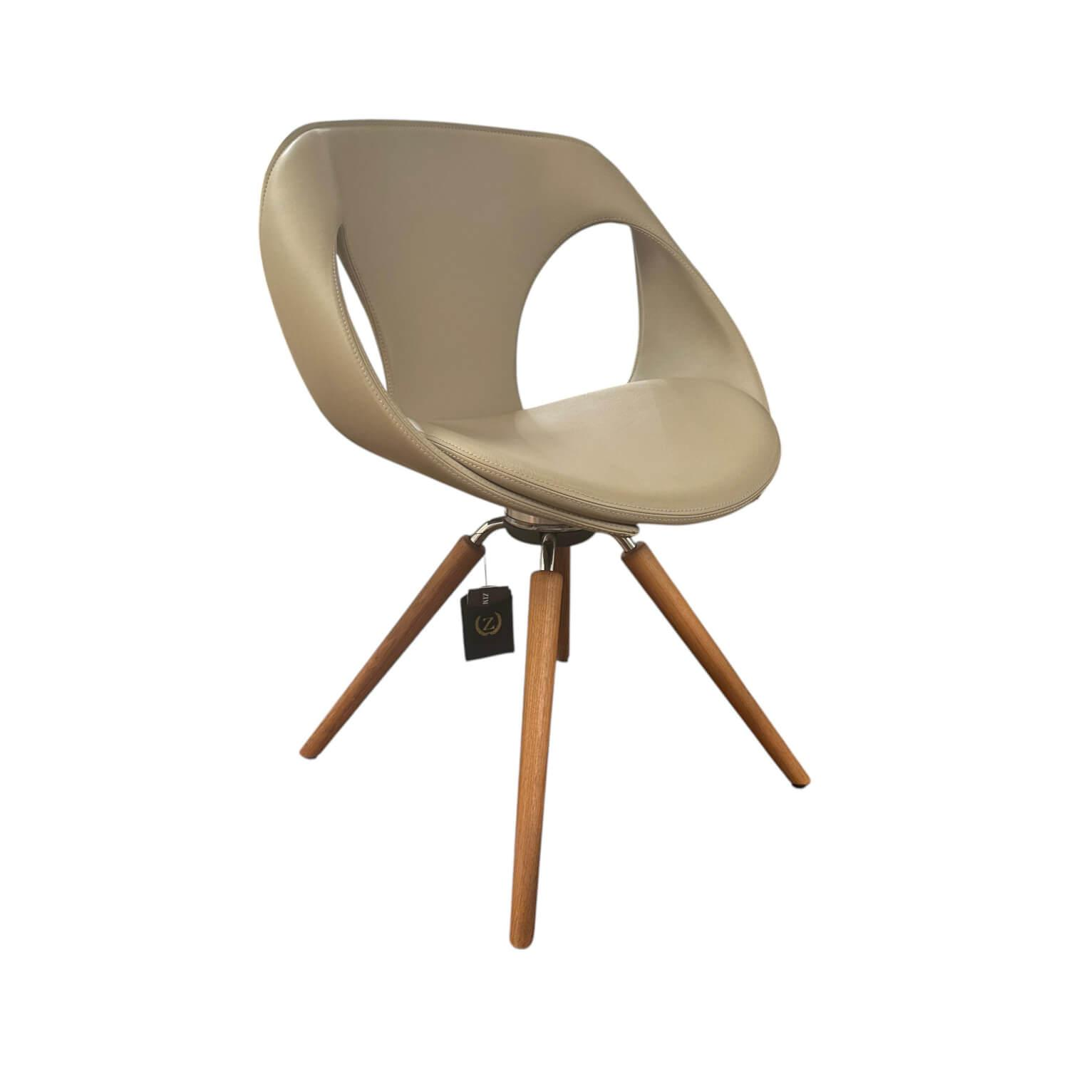 Tonon - Stuhl UP Chair Leder 7 Beige 4 Fuß Gestell Nussbaum Drehbar - 1