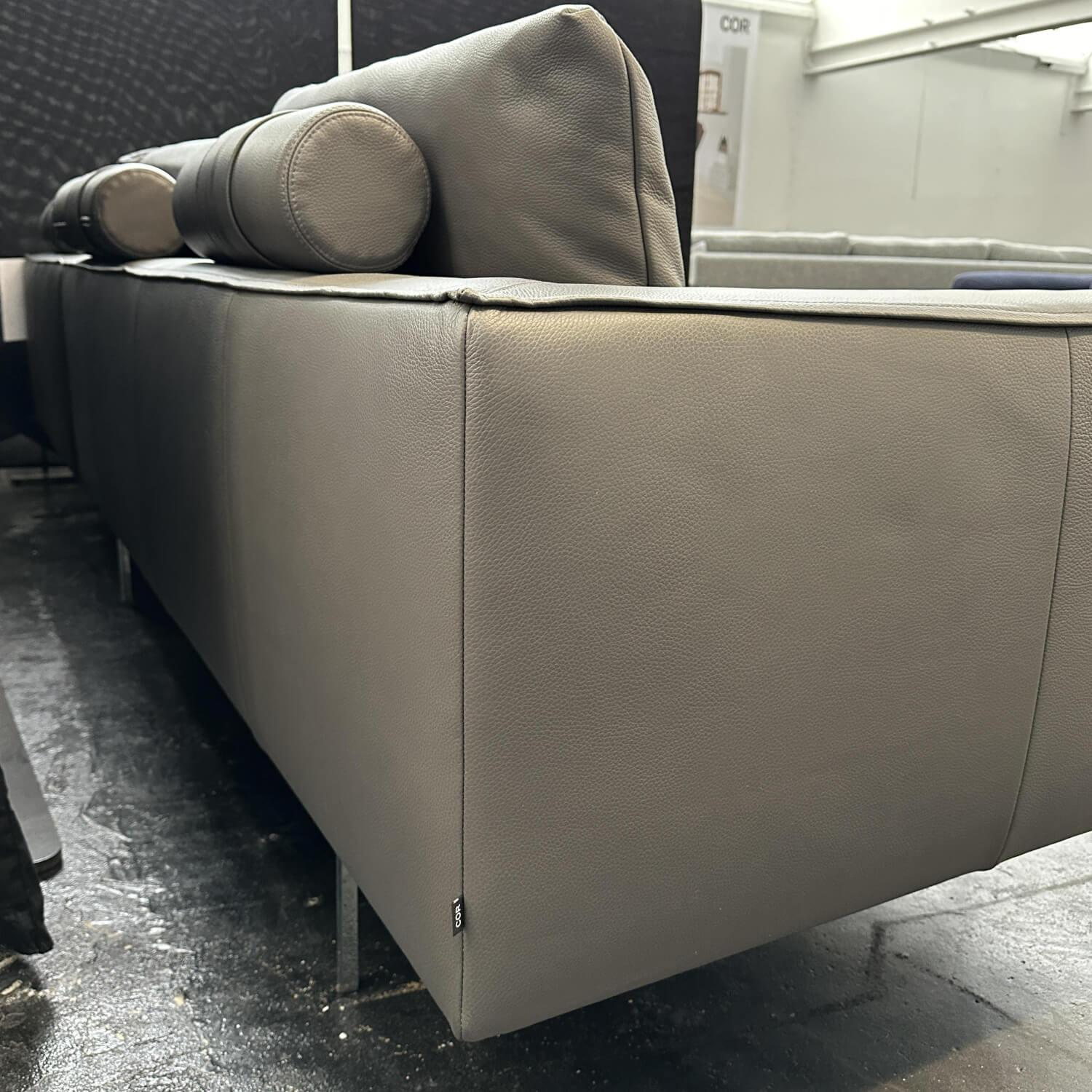 COR - Ecksofa Mell Lounge Leder 171 Anthrazit Grau Einzelfüße Verchromt mit Hocker - 12