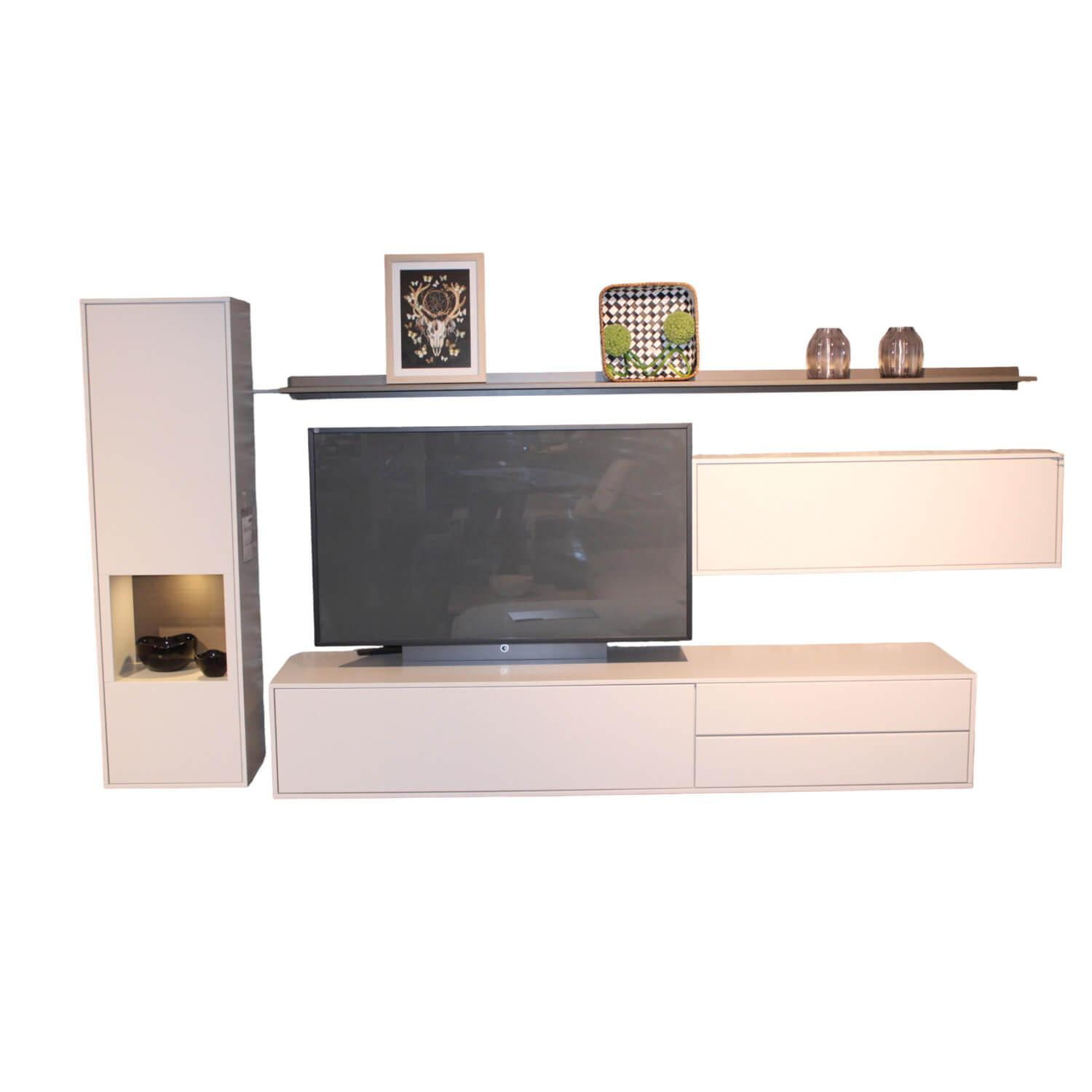 Rietberger Möbelwerke - Wohnwand Lotus Lack Brilliantgrau Weiß - 1