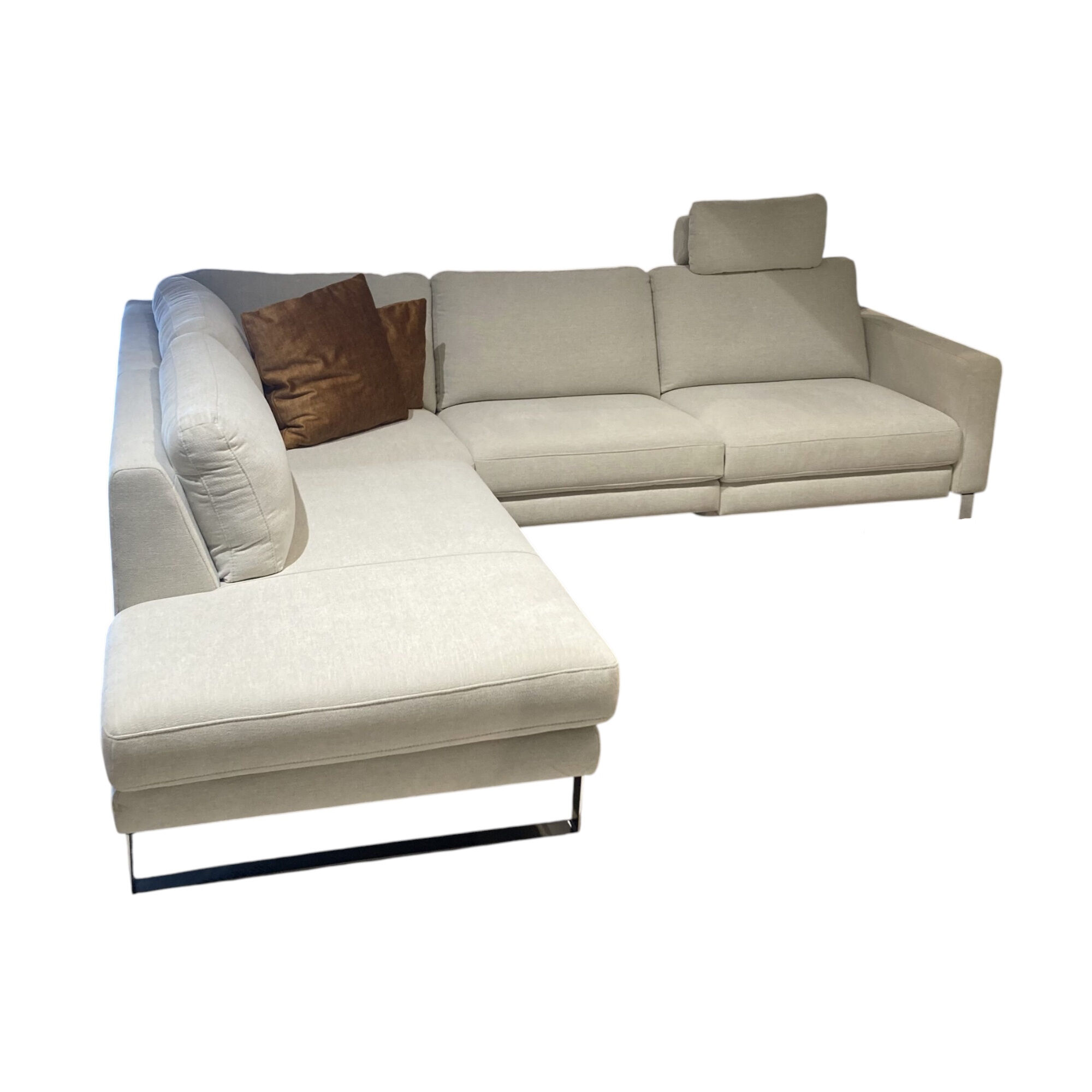 Comfort Republic - Ecksofa Anna A Stoff Carmen Naturel Beige Kufengestell Metall Chromfarbig Mit Motorischer Relaxfunktion - 1