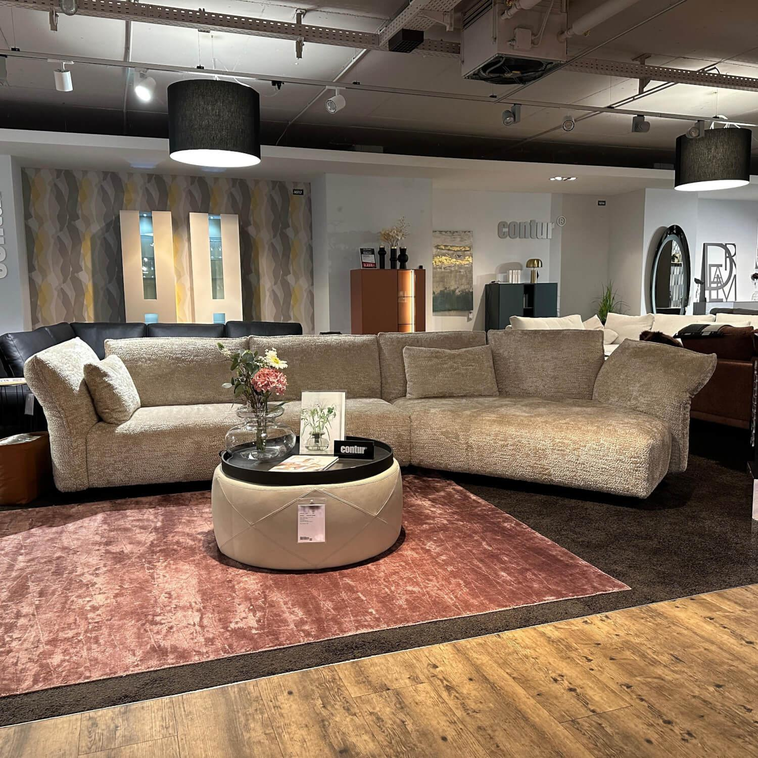 Contur - Trapezsofa Motone Stoff Lyon 170 Beige Füße Kunststoff Schwarz Mit Verstellung Inklusive Kissen - 8