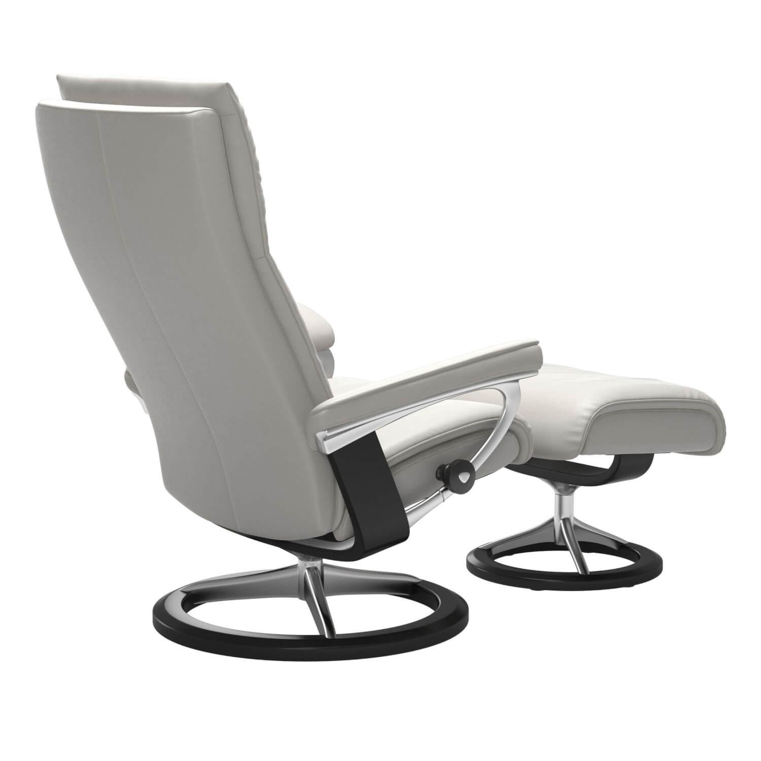 Stressless - Drehsessel Aura S Leder Cori 53 Offwhite Weiß Gestell Signature Poliertes Aluminium Holz Schwarz Mit Hocker - 3