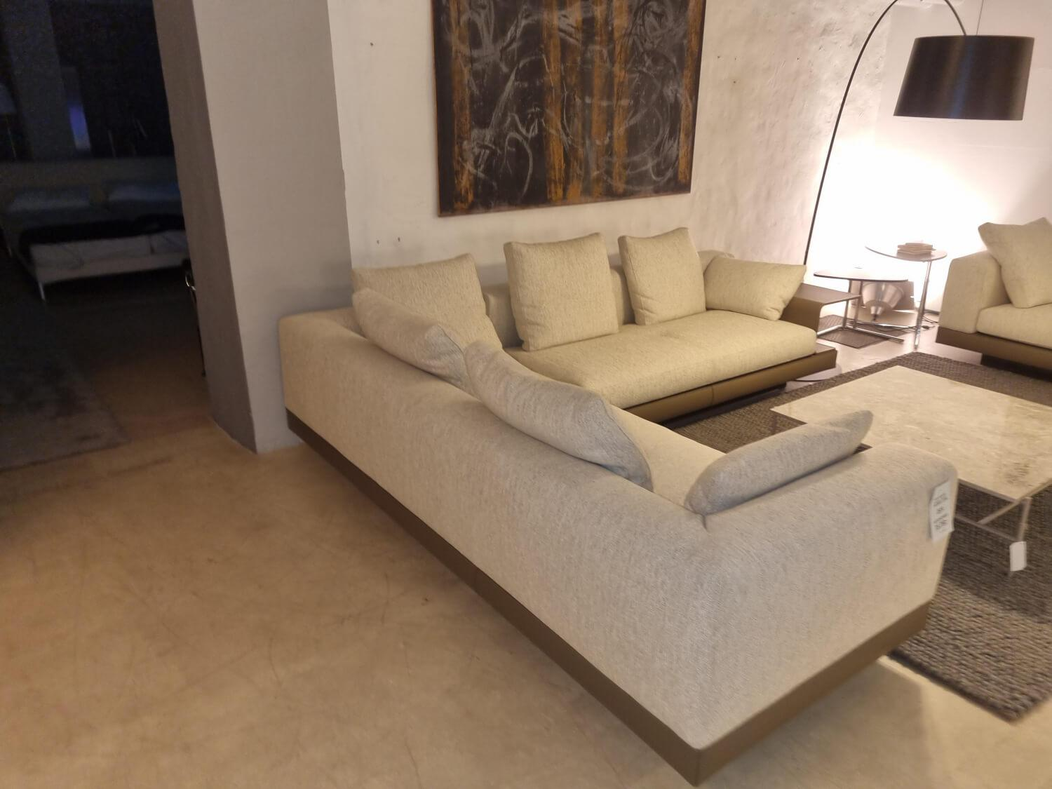 Minotti - Garnitur Connery Stoff Fisher Col. 01 Ecru Beige Base Aspen Leder Khaki - 3