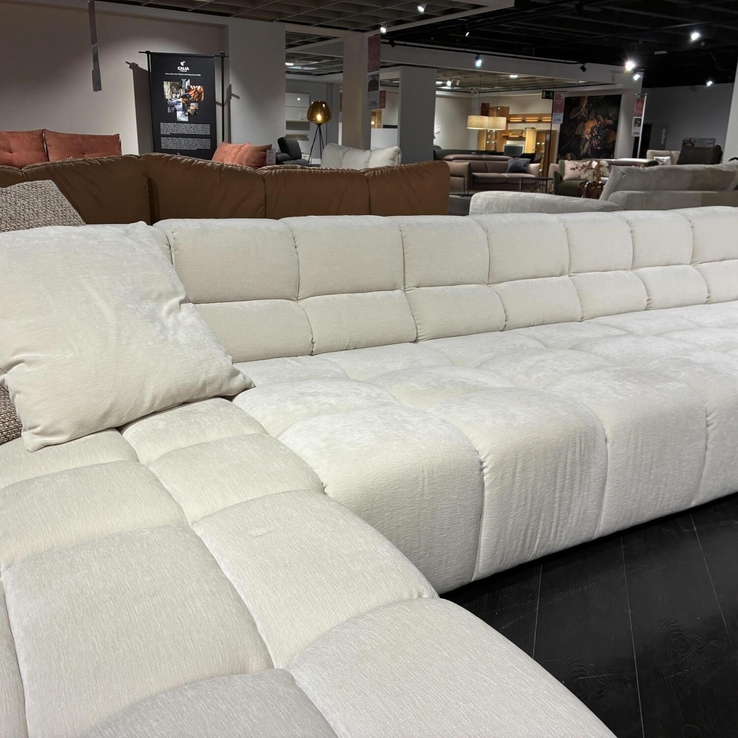 Eigene Herstellung - MARKE DESIGNWERK ANLEGEN / Ecksofa Temple Stoff Earth Ivory Weiß Metallfuß Schwarz Matt B - 6