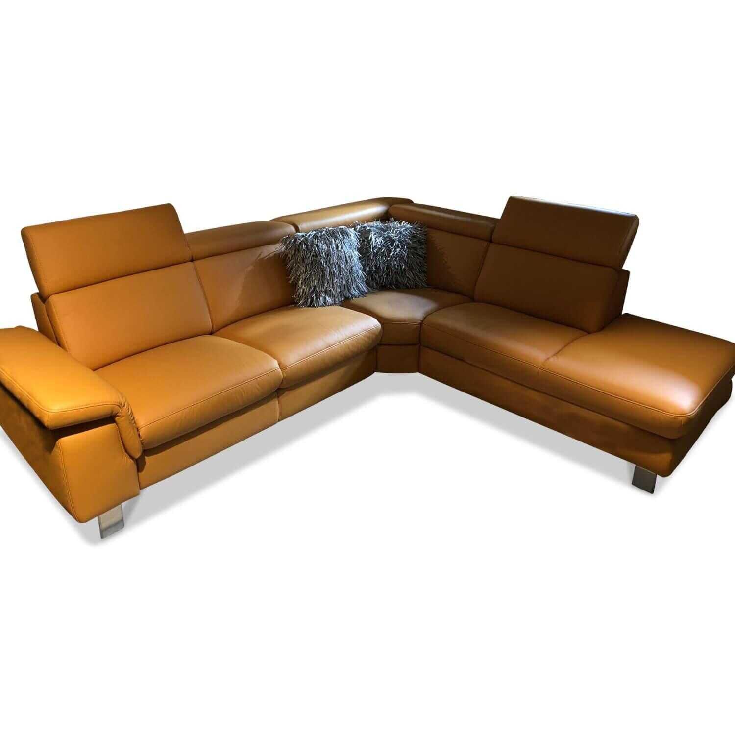Steinpol - Ecksofa Lava Leder Gelb Curry mit Elektrischer Relaxfunktion und Kopfteilverstellung Manuell - 1
